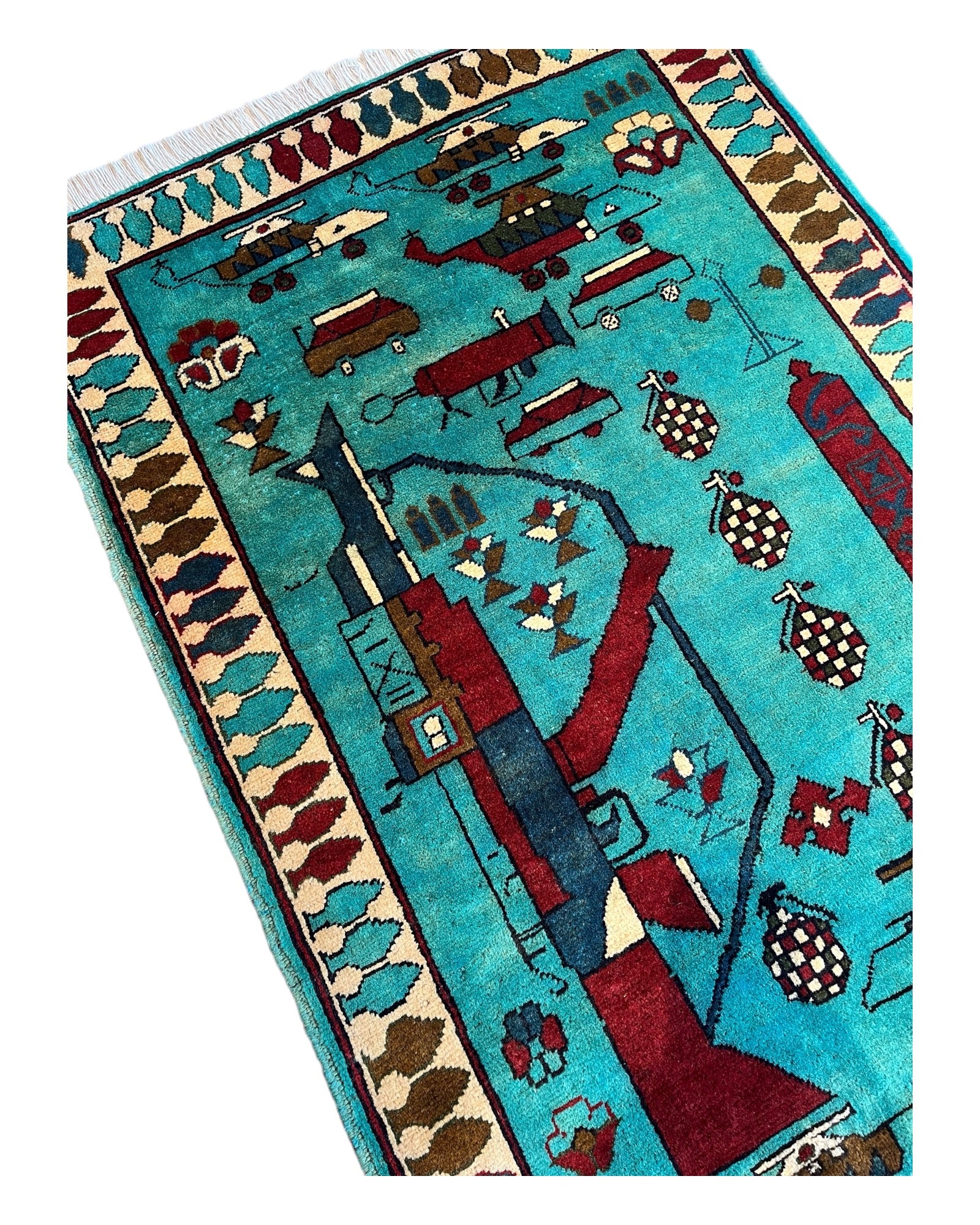 125cm x 82cm Turquoise & Red War Rug