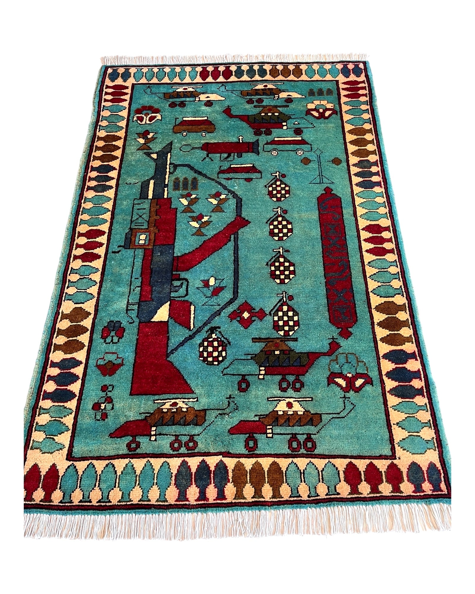 125cm x 82cm Turquoise & Red War Rug