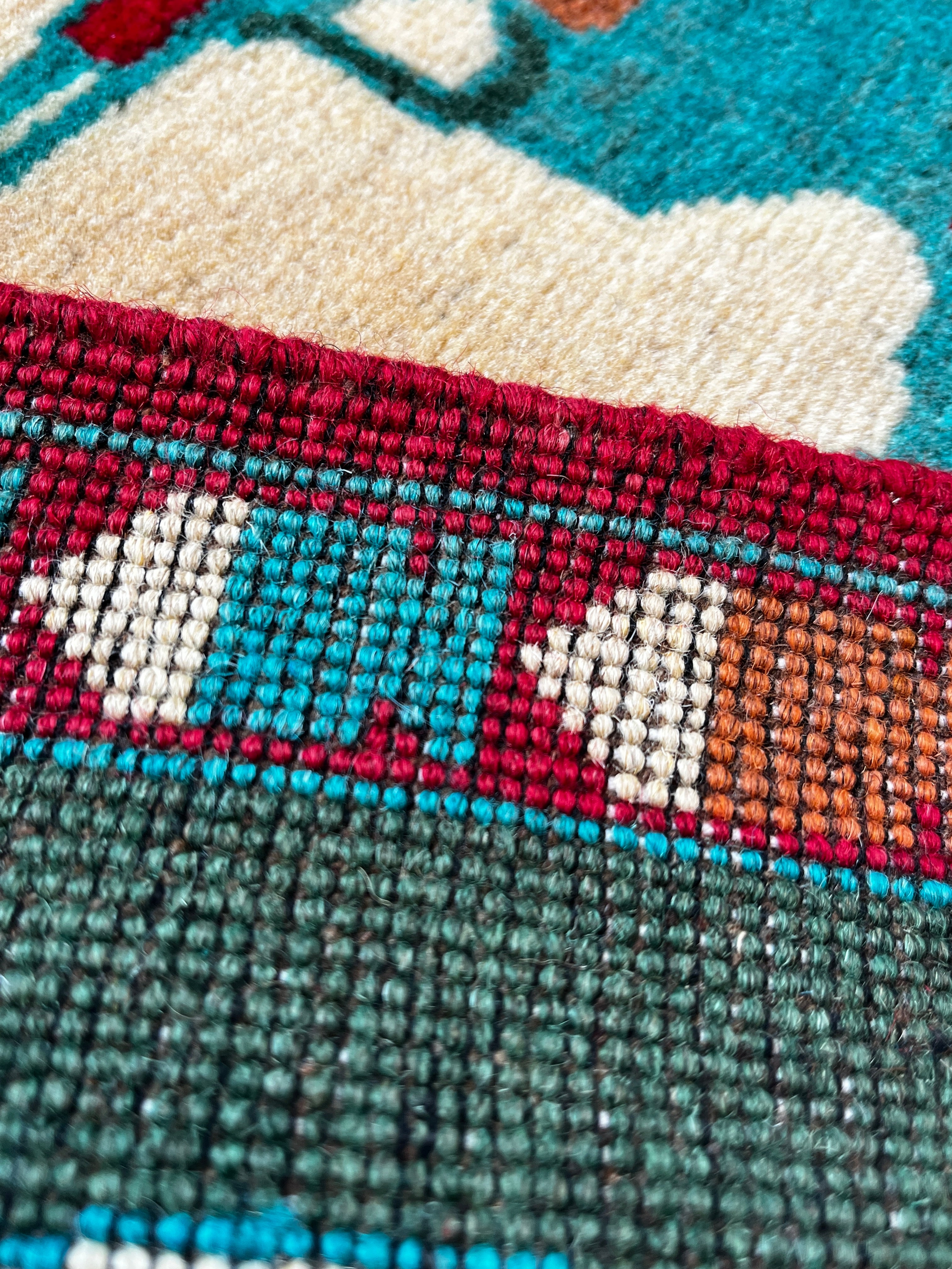 123cm x 83cm Teal, Red & Cream War Rug