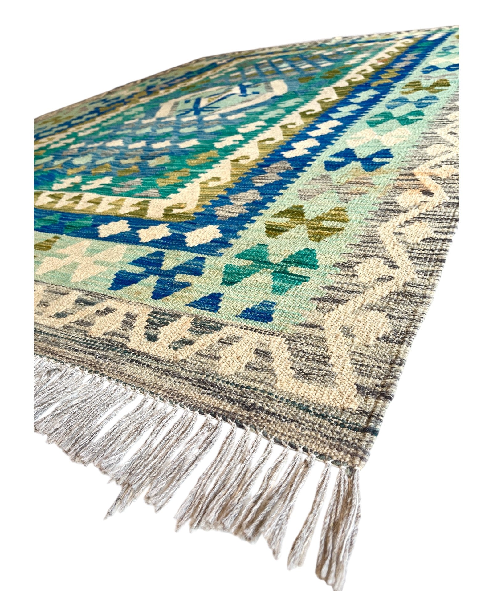232cm x 167cm Blue & Green Maymana Kilim