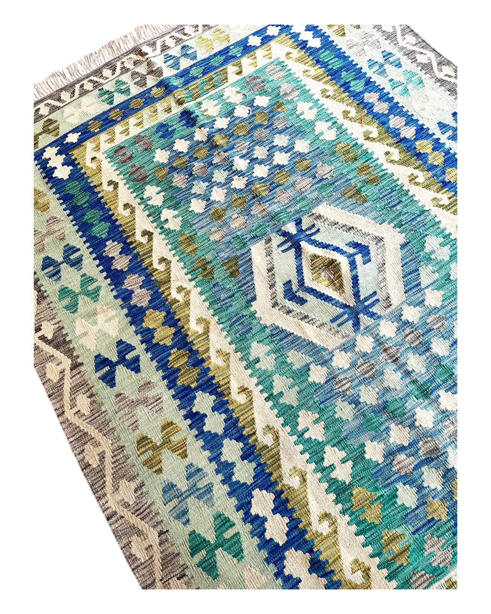 232cm x 167cm Blue & Green Maymana Kilim