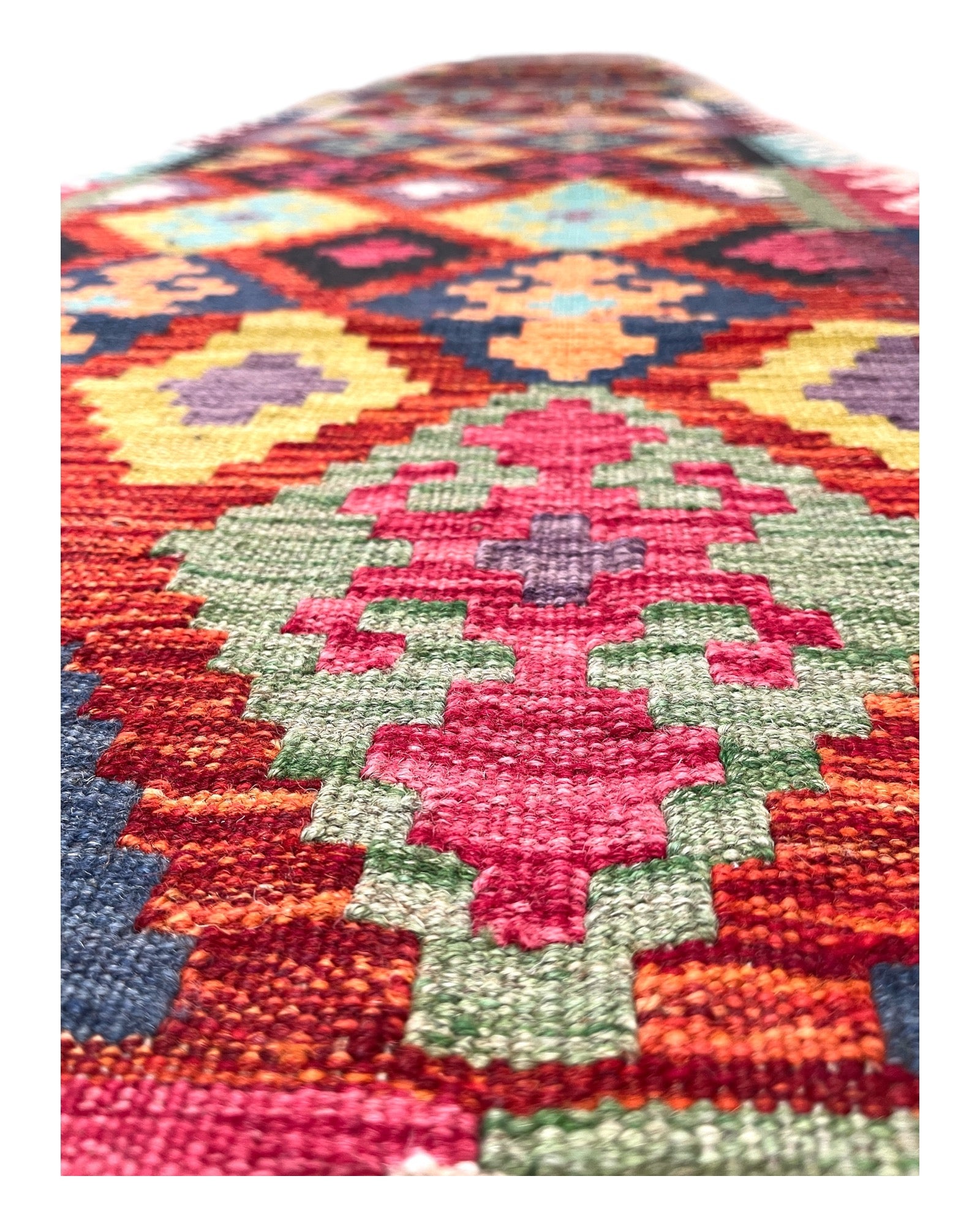 390cm x 80cm Colourful Diamond Kilim Runner