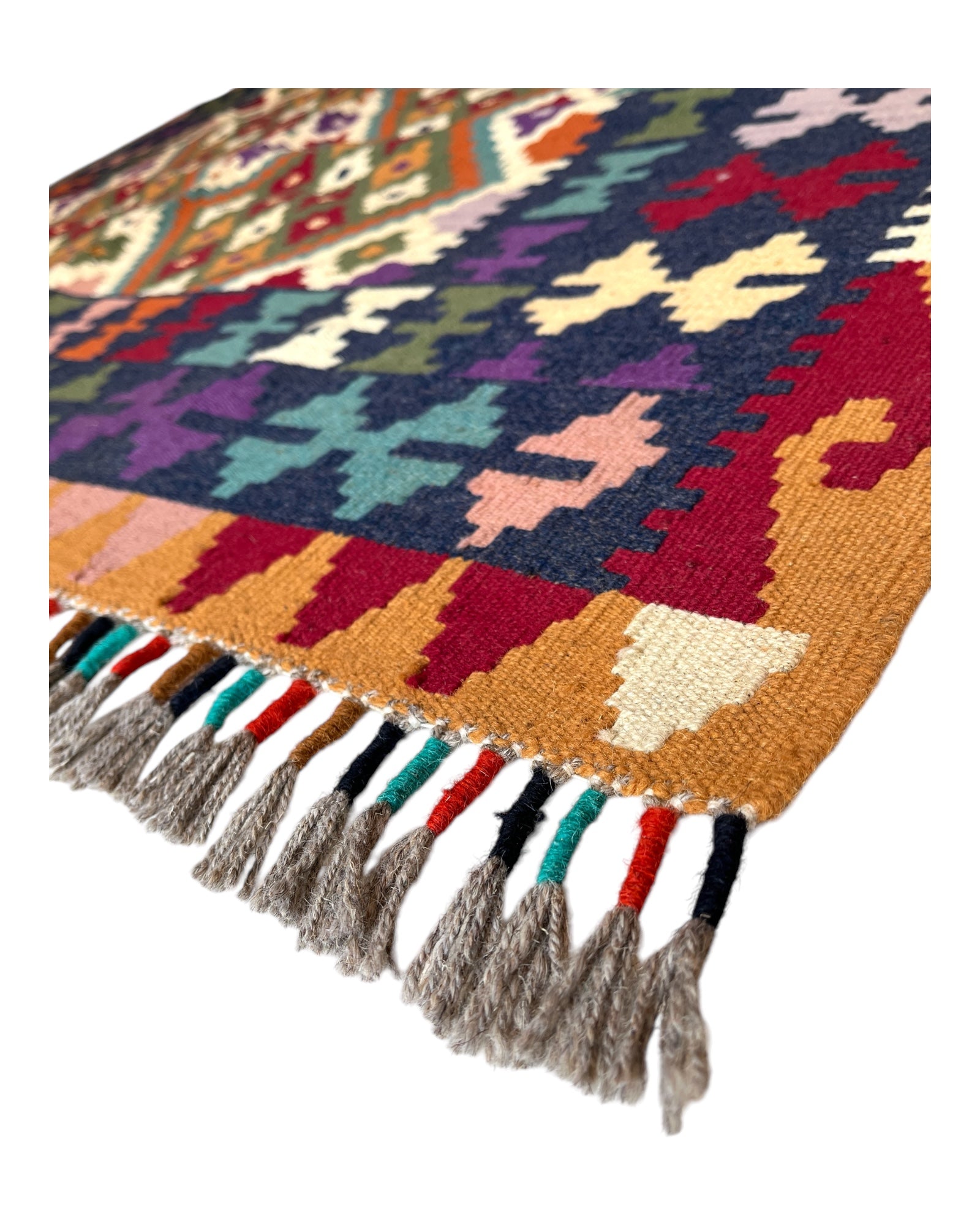 198cm x 150cm Blue & Green Diamond Maymana Kilim