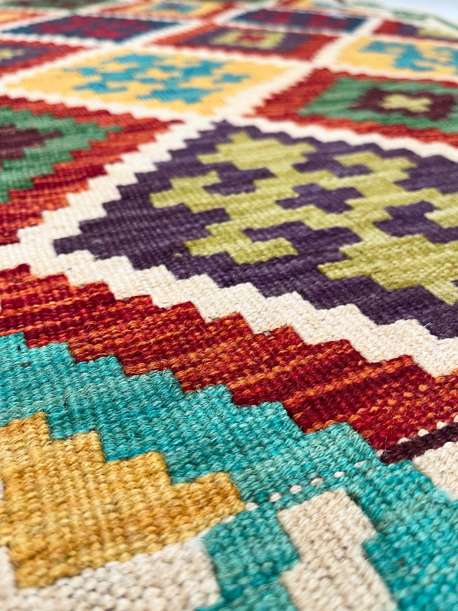 390cm x 80cm Red, Orange, Cream Kilim Runner