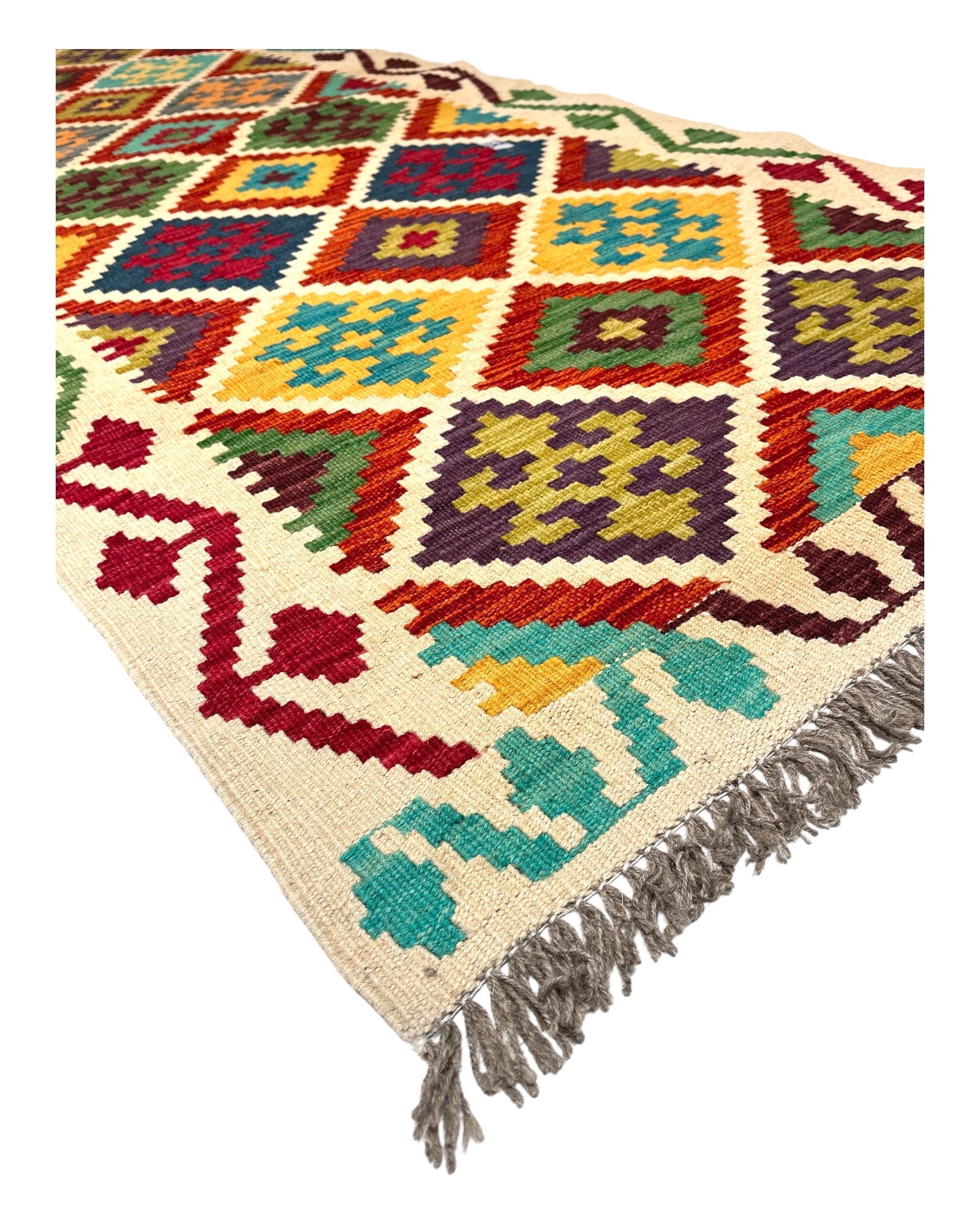 390cm x 80cm Red, Orange, Cream Kilim Runner