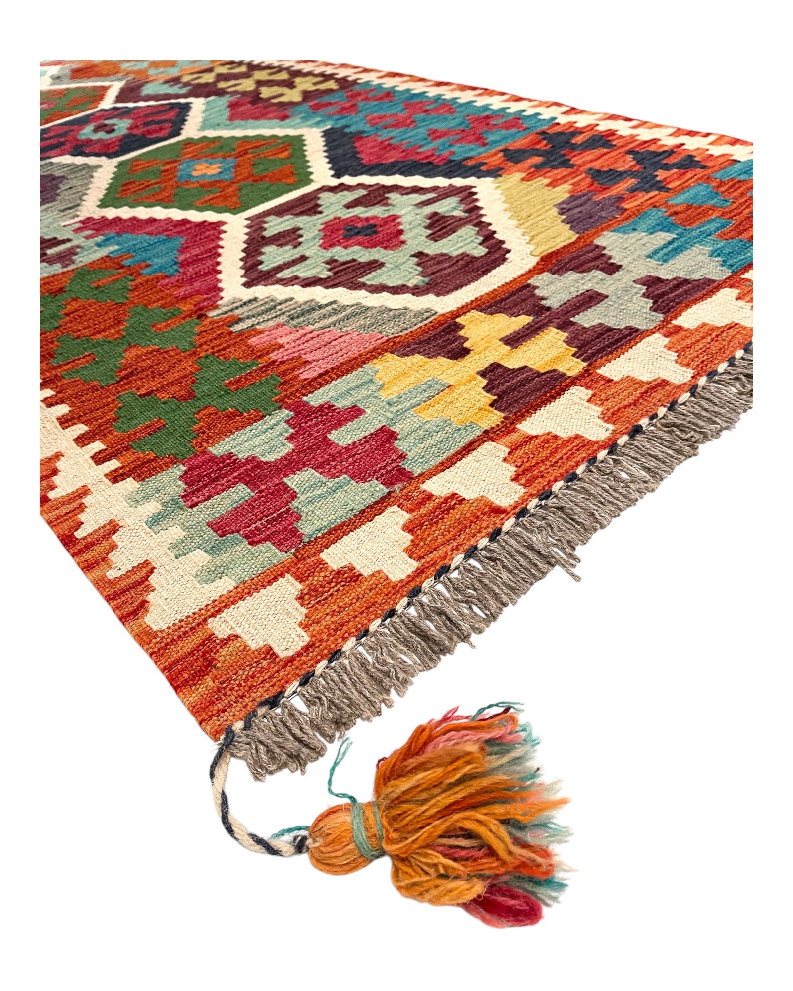 390cm x 80cm Colourful Orange Kilim Runner