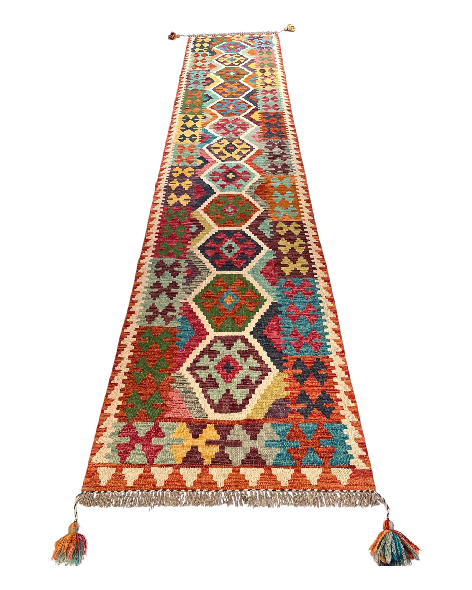 390cm x 80cm Colourful Orange Kilim Runner