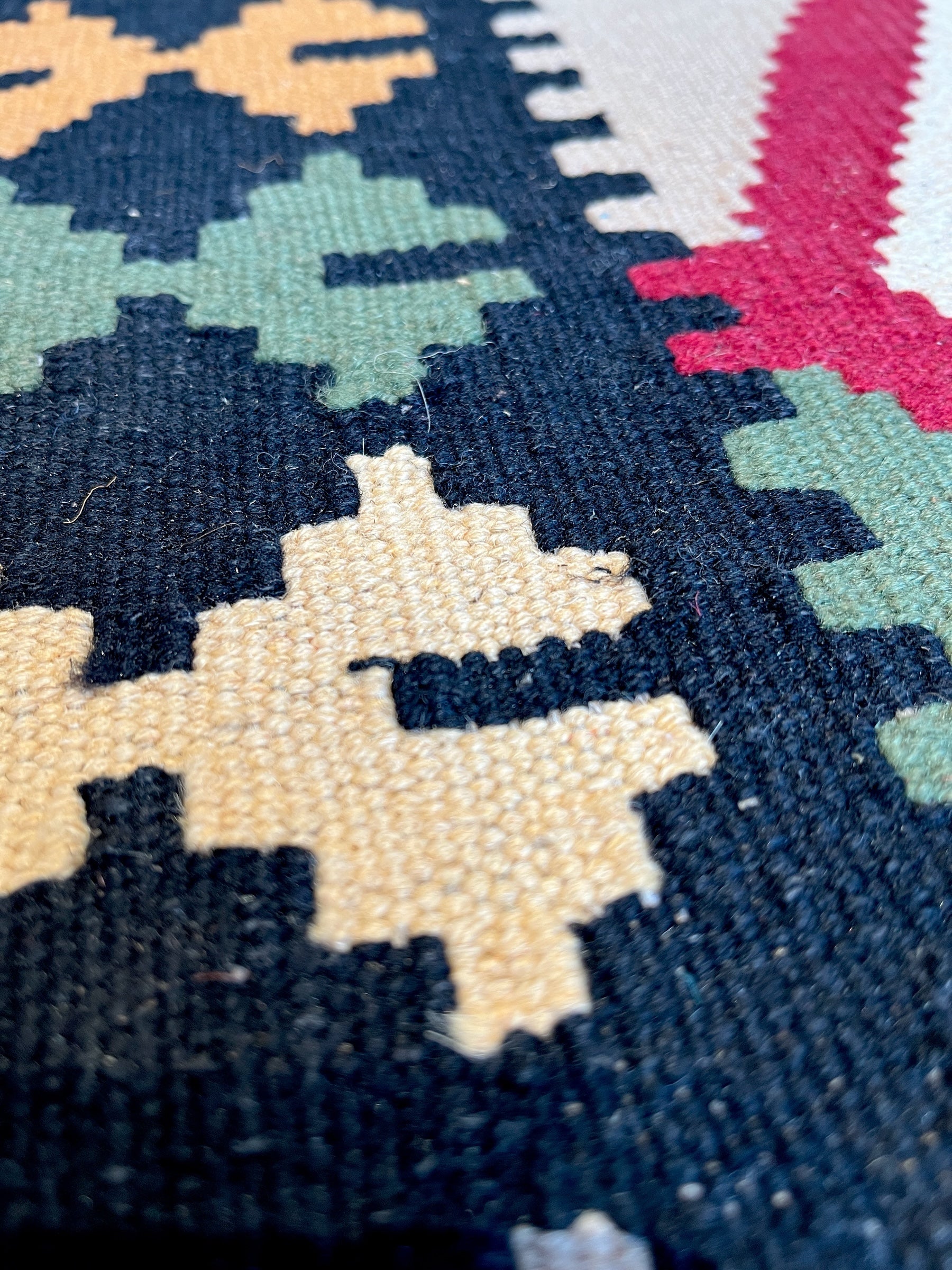 290cm x 80cm Black & Teal Maymana Kilim Runner