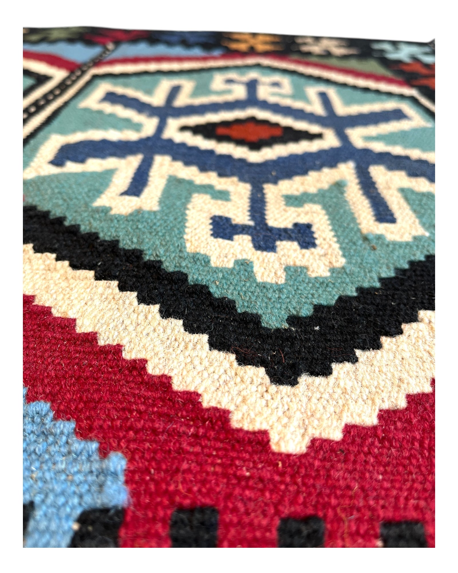 290cm x 80cm Black & Teal Maymana Kilim Runner