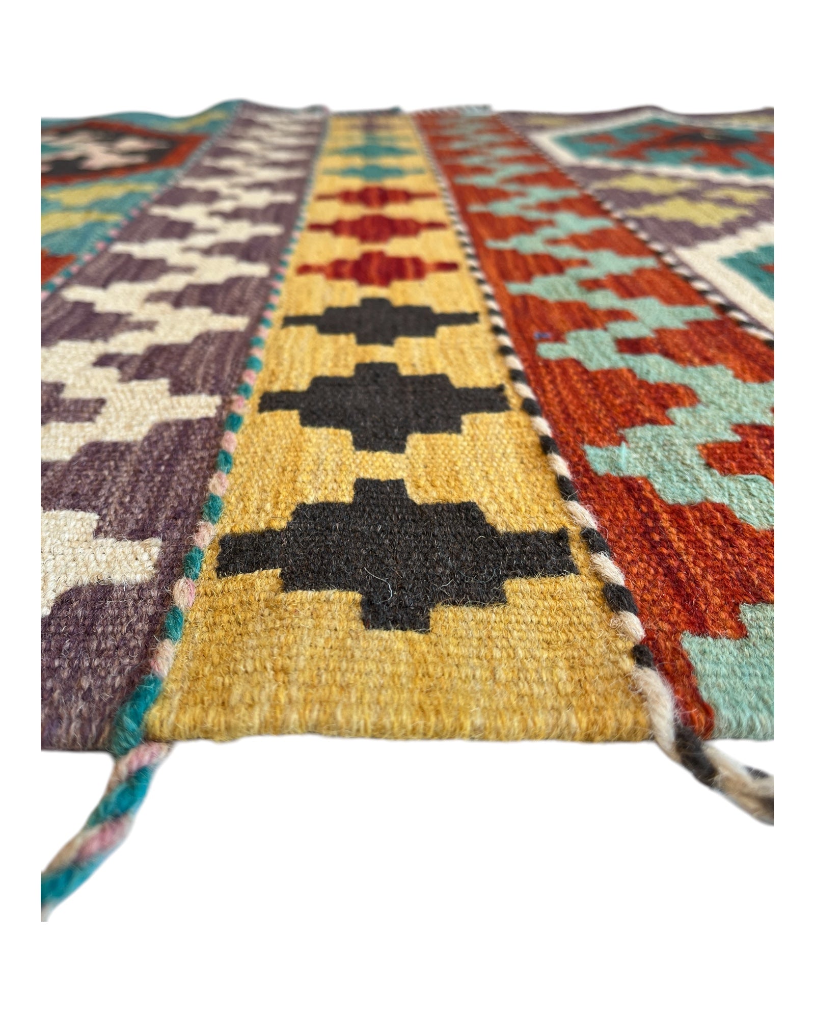 285cm x 78cm Teal & Orange Maymana Kilim Runner