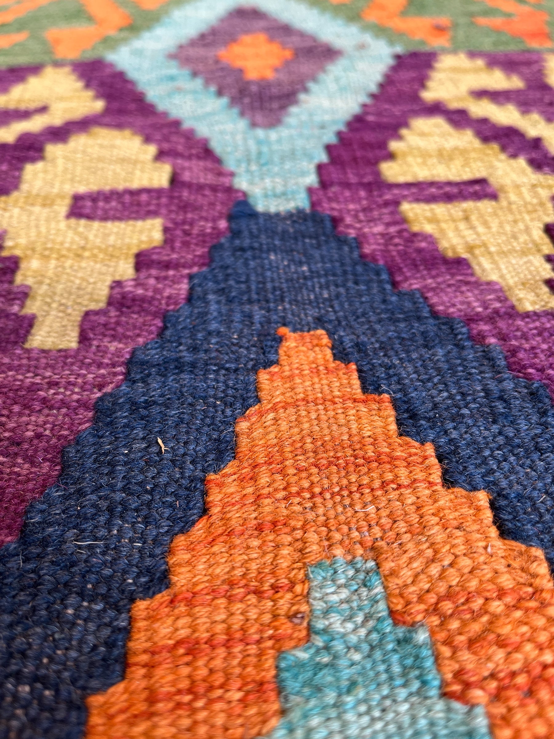 286cm x 84cm Orange, Blue & Green Maymana Kilim Runner