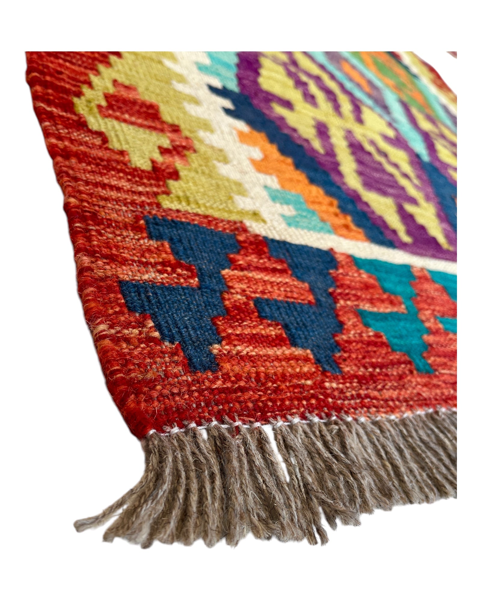286cm x 84cm Orange, Blue & Green Maymana Kilim Runner