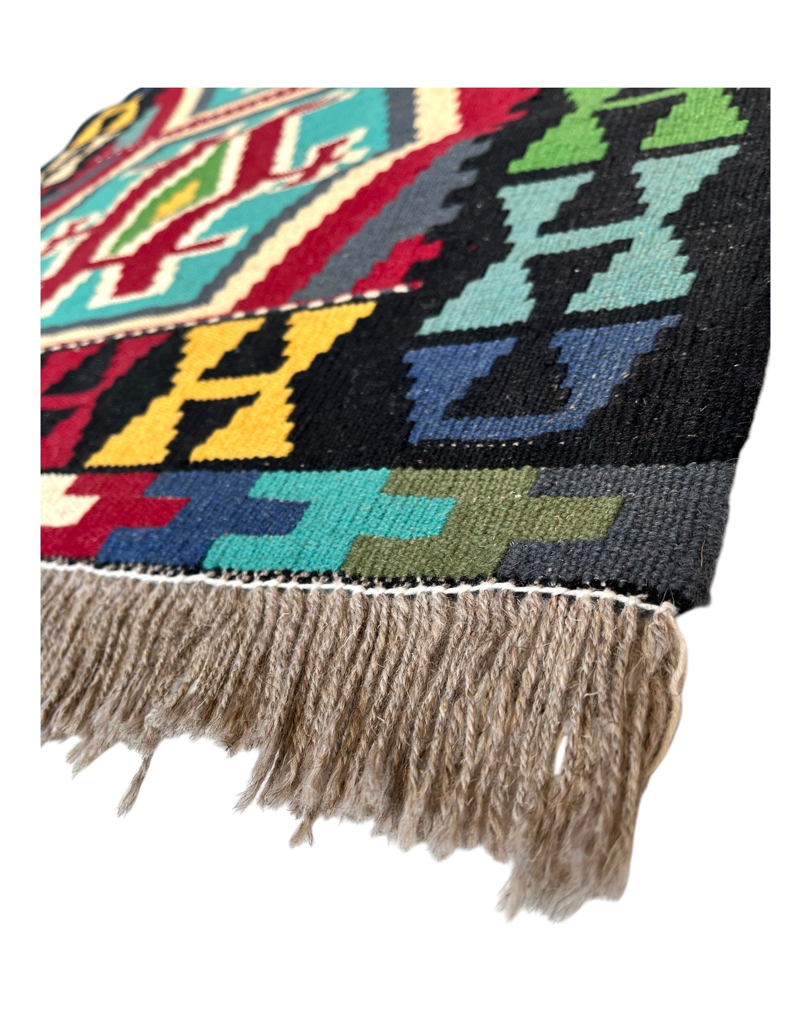 250cm x 80cm Black & Turquoise Maymana Kilim Runner