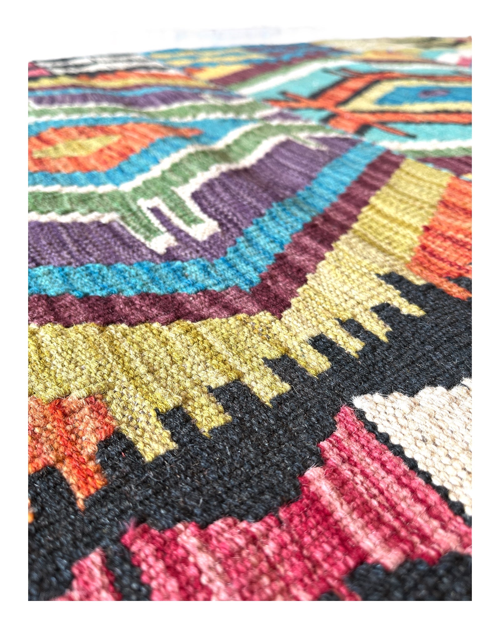 308cm x 85cm Orange & Turquoise Maymana Kilim Runner