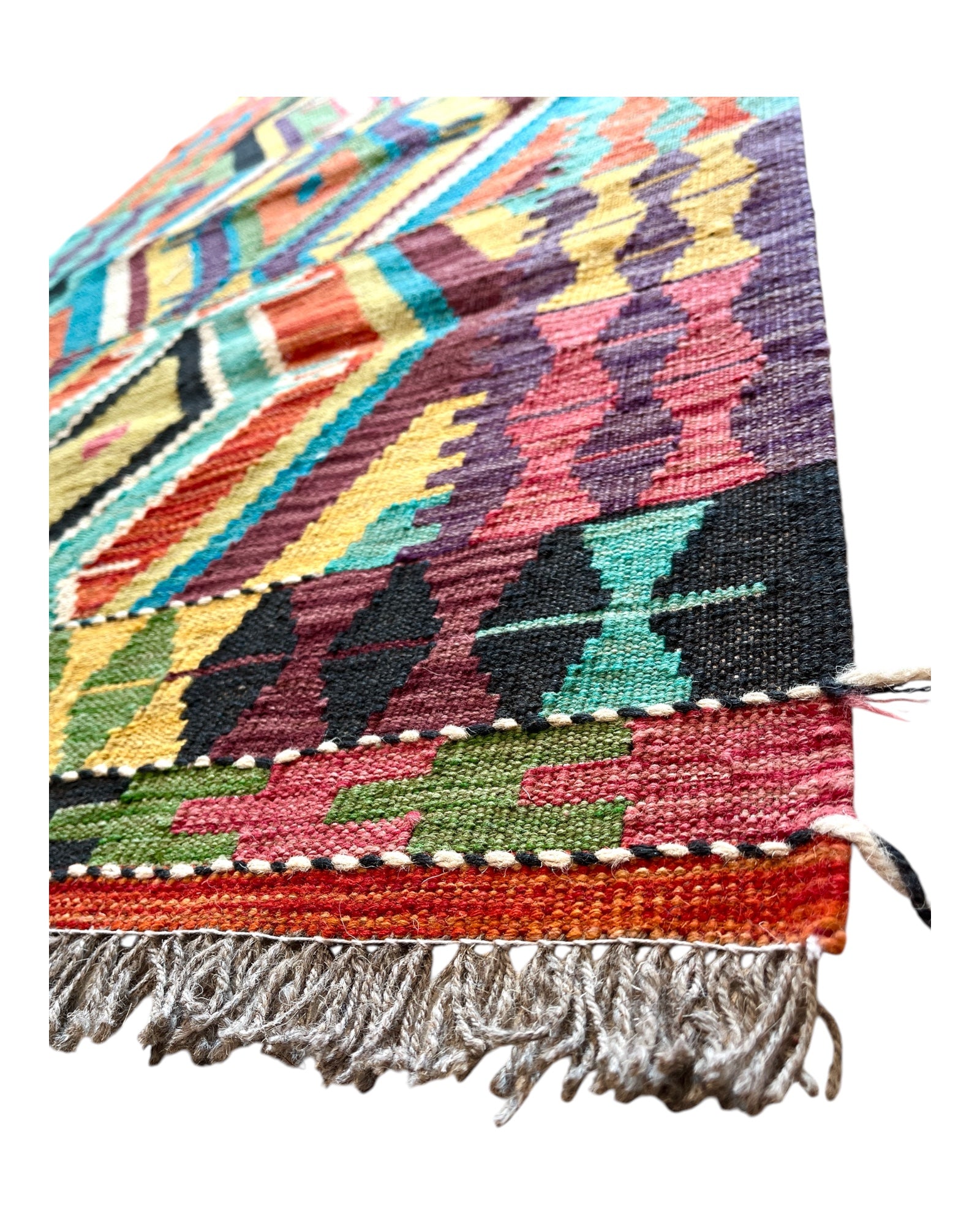 308cm x 85cm Orange & Turquoise Maymana Kilim Runner