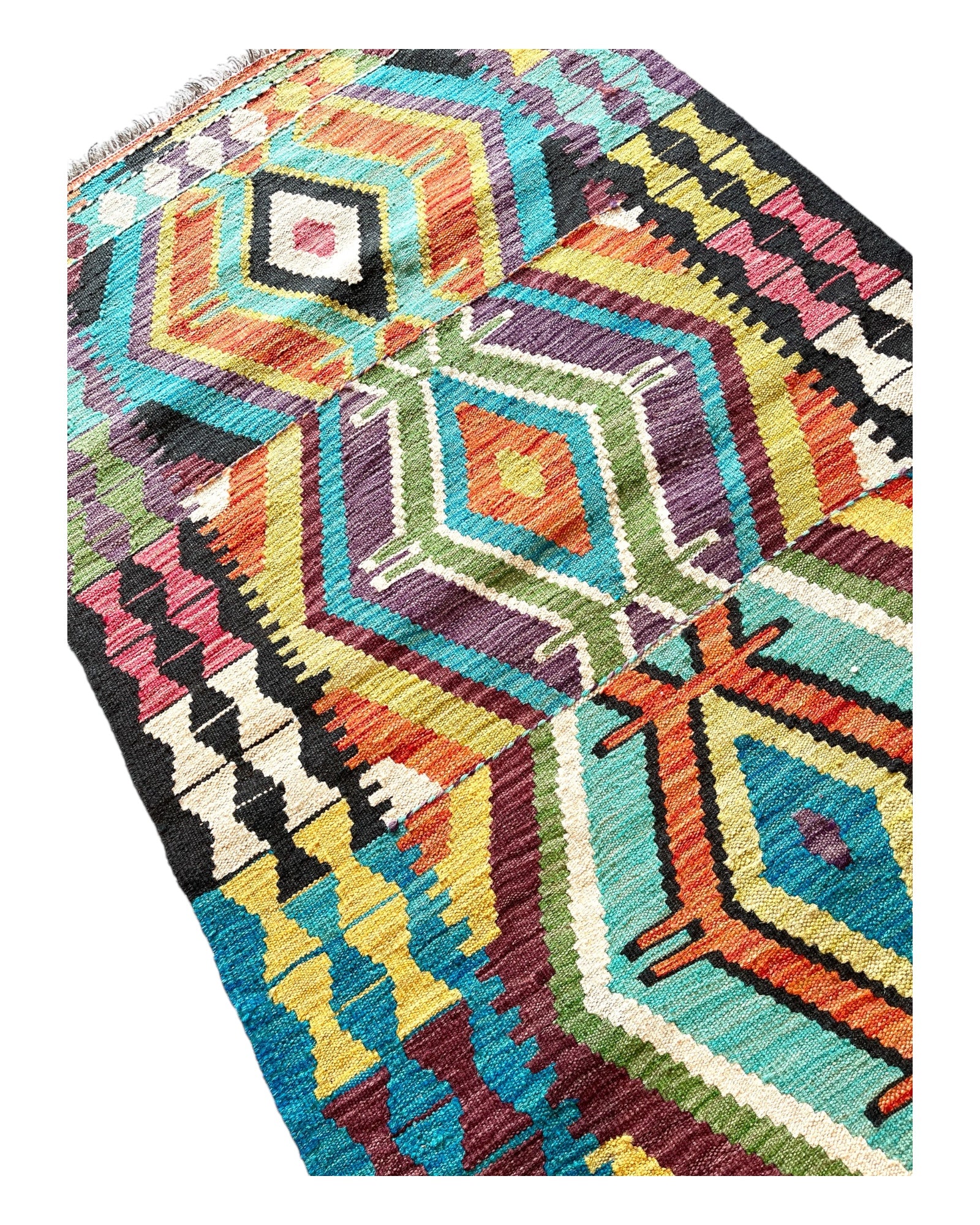 308cm x 85cm Orange & Turquoise Maymana Kilim Runner