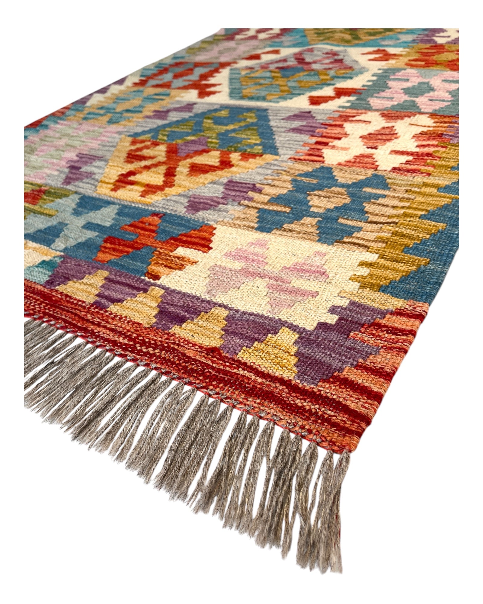 204cm x 79cm Orange, Pink & Turquoise Maymana Kilim Runner