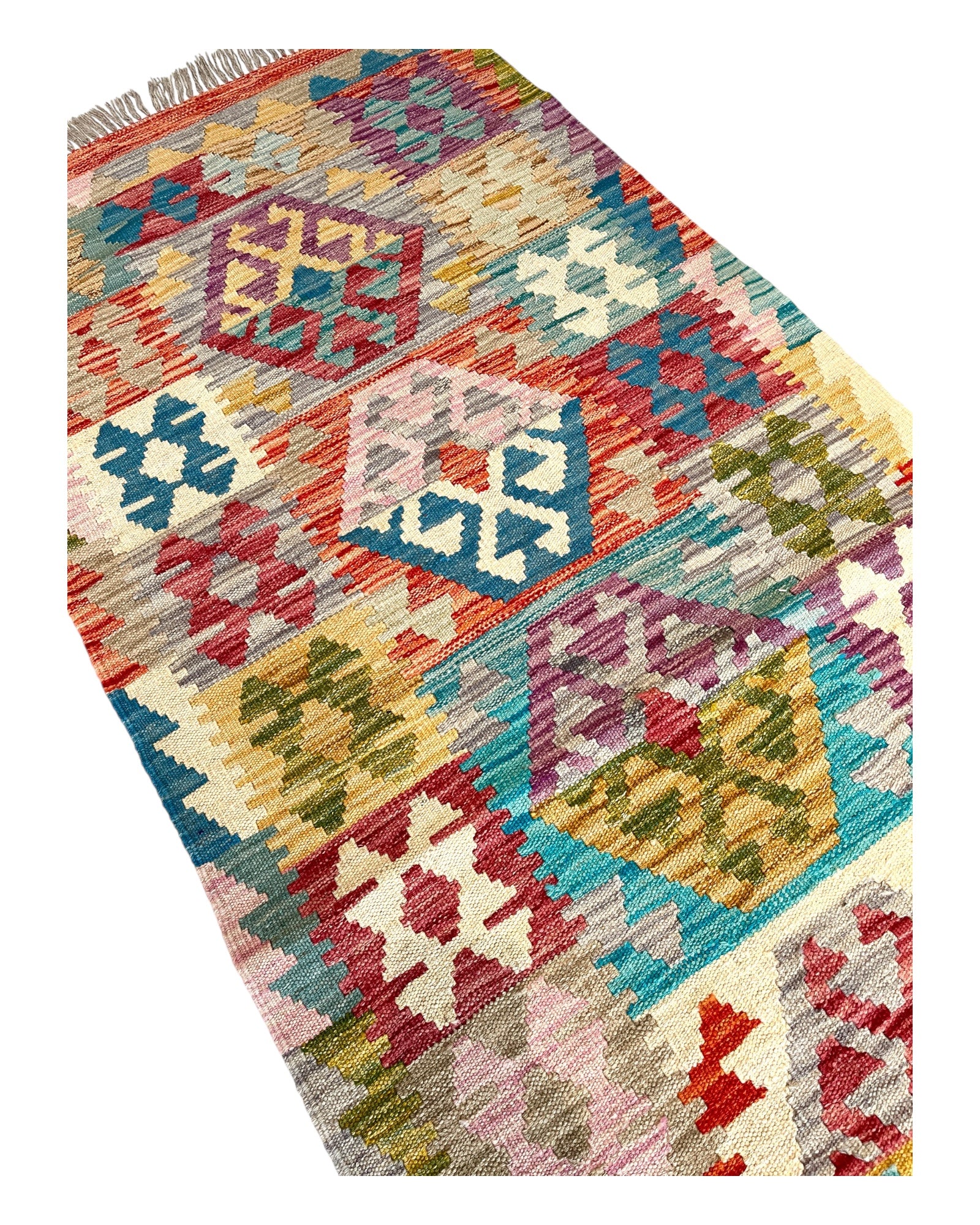 204cm x 79cm Orange, Pink & Turquoise Maymana Kilim Runner