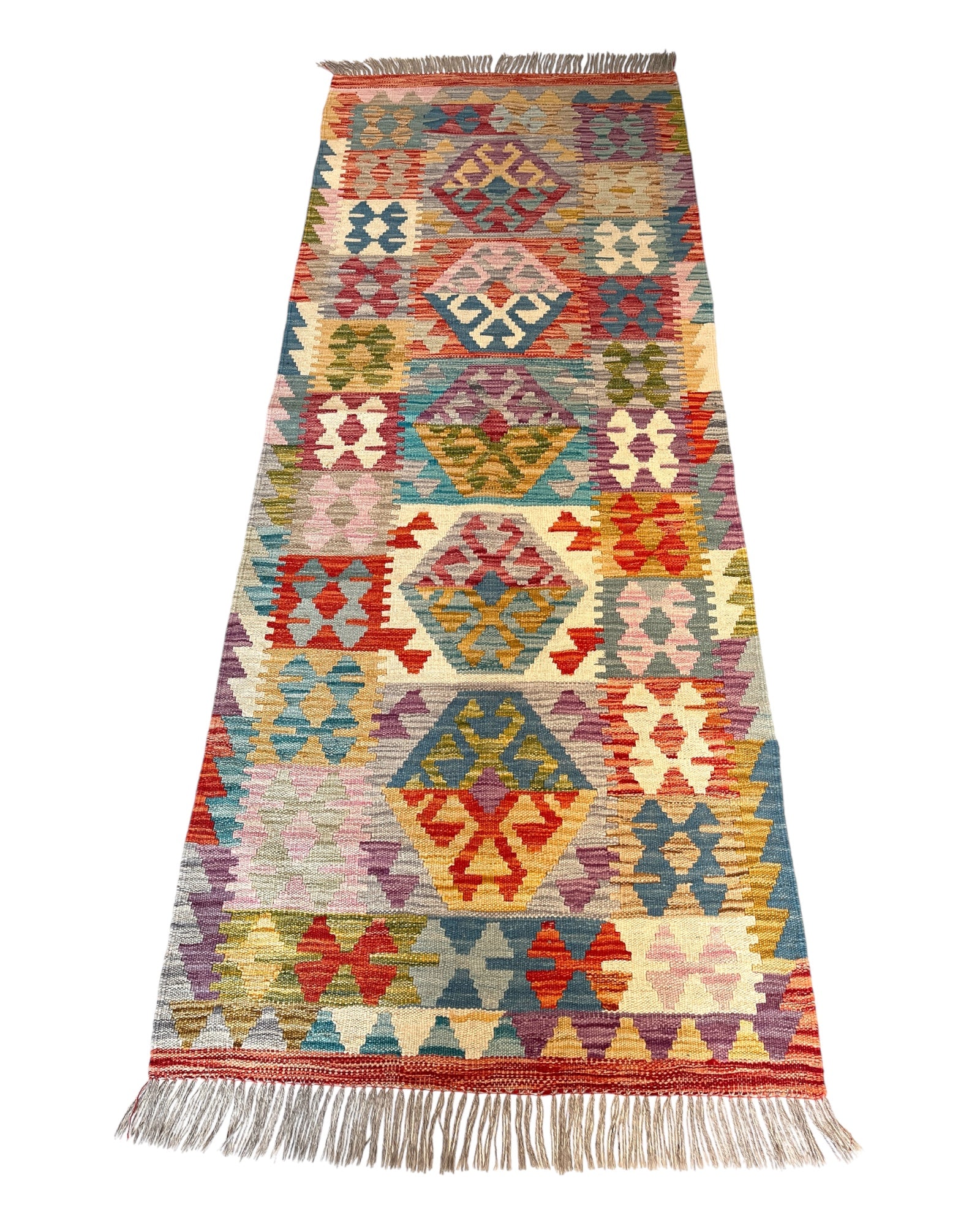 204cm x 79cm Orange, Pink & Turquoise Maymana Kilim Runner