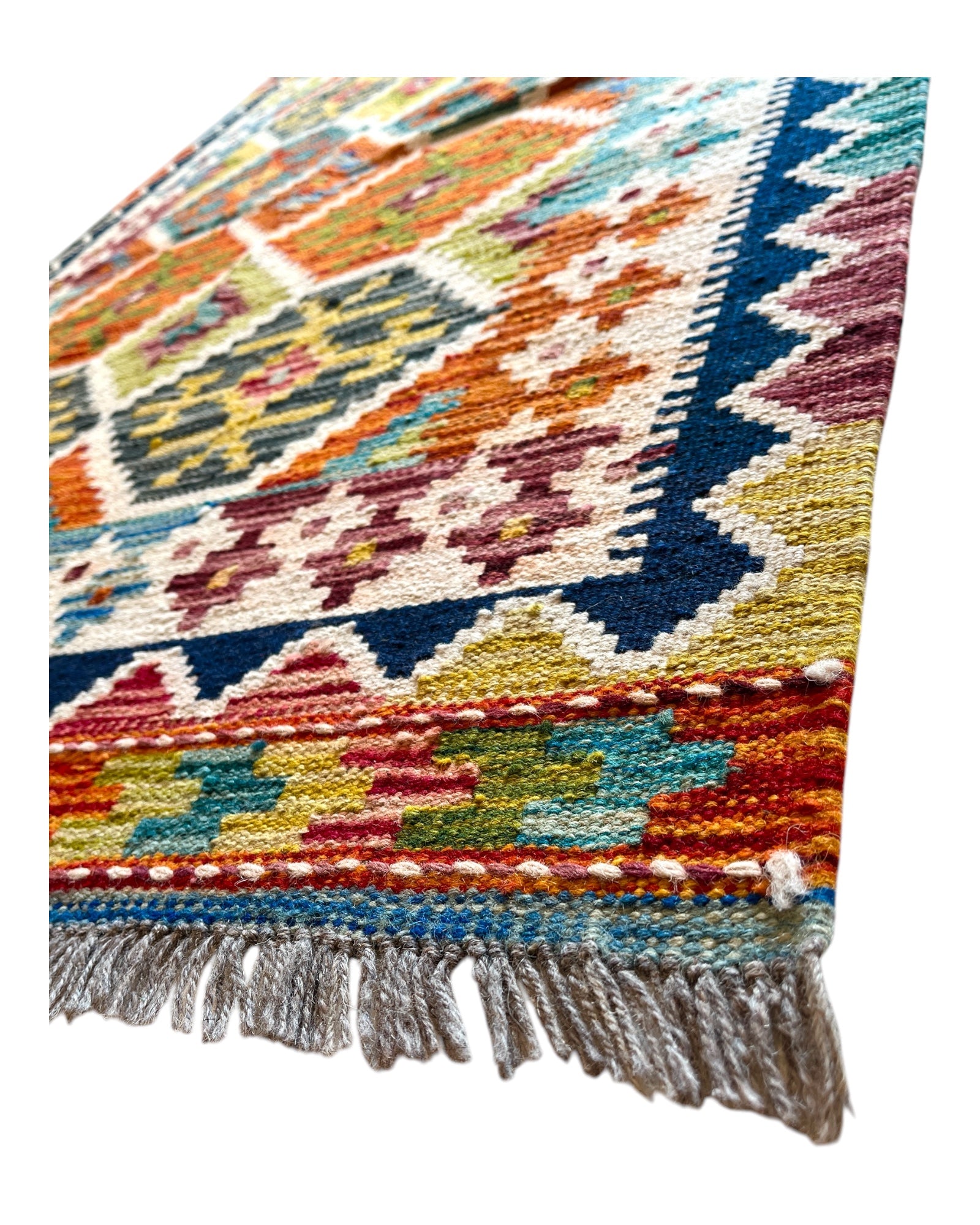 143cm x 98cm Navy, Teal & Orange Maymana Kilim