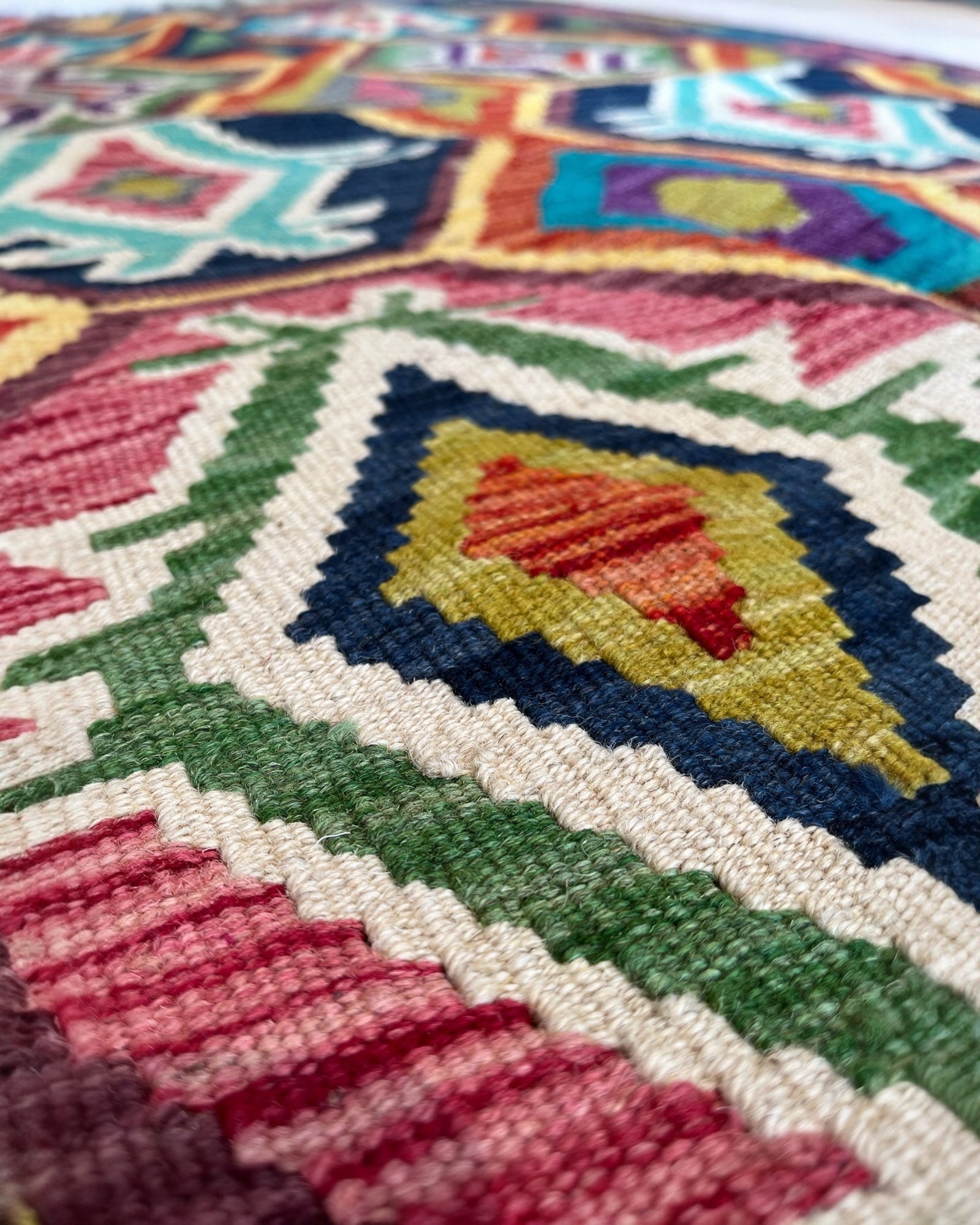 142cm x 98cm Purple, Navy & Orange Maymana Kilim