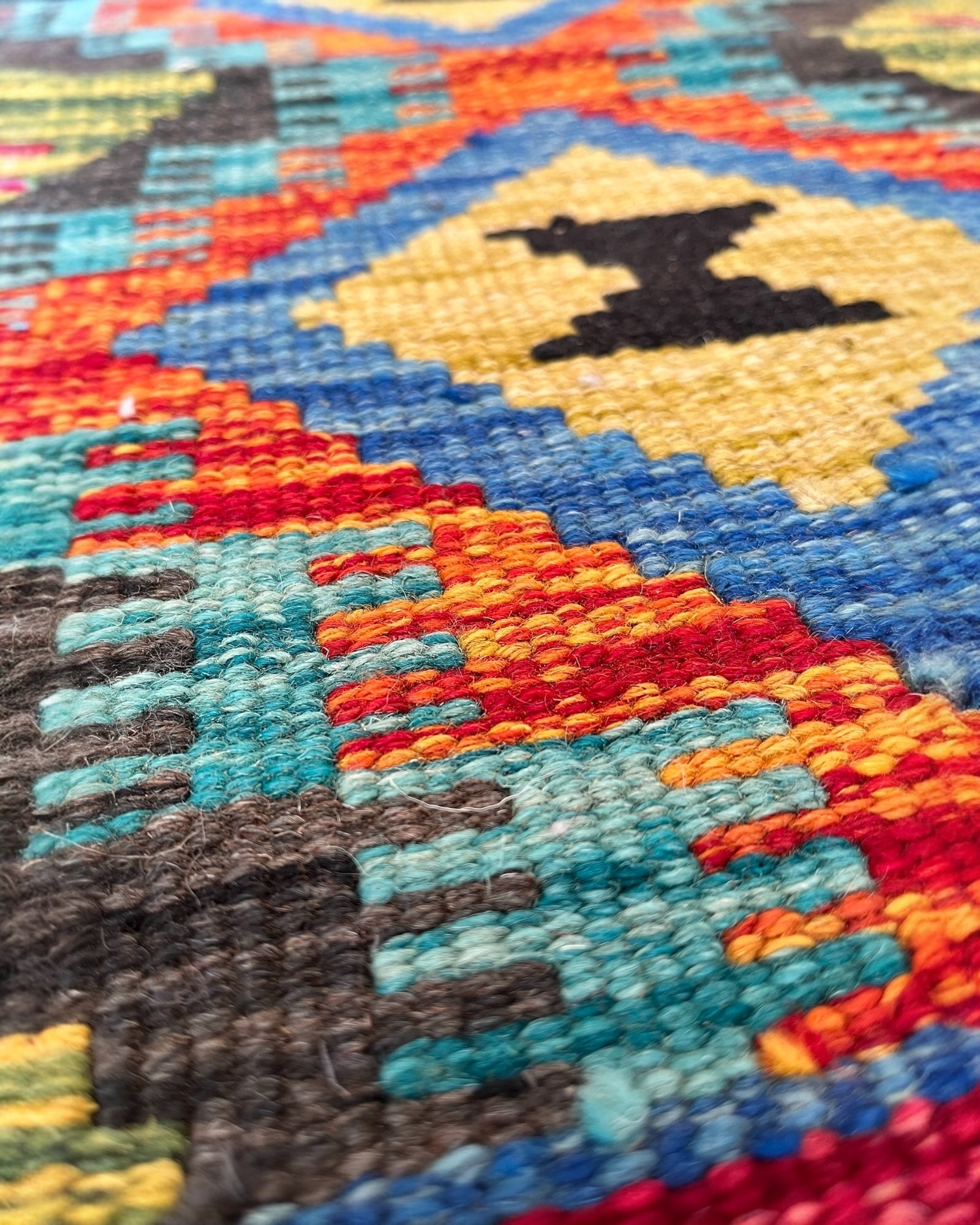 92cm x 67cm Orange, Green & Grey Maymana Kilim