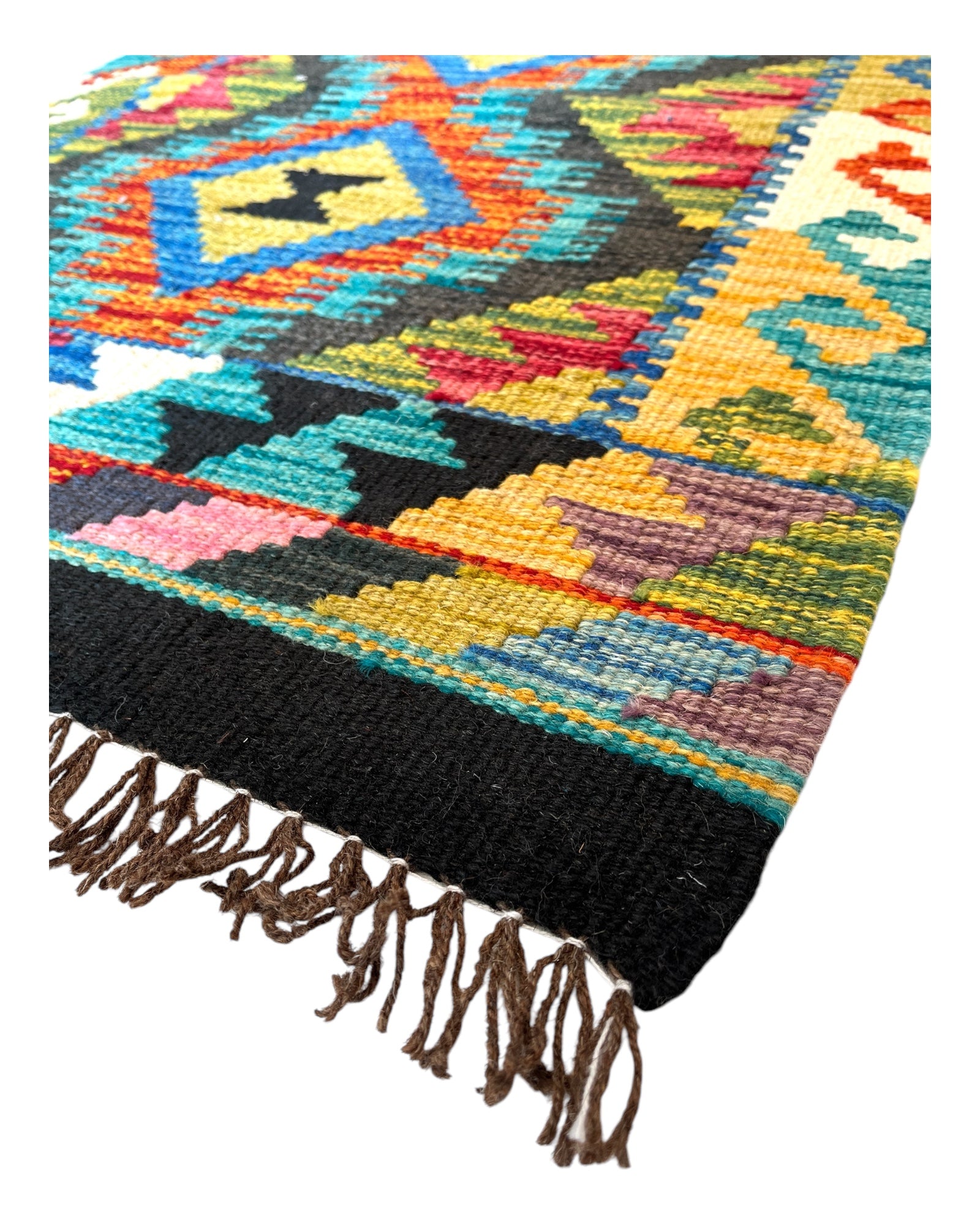 92cm x 67cm Orange, Green & Grey Maymana Kilim