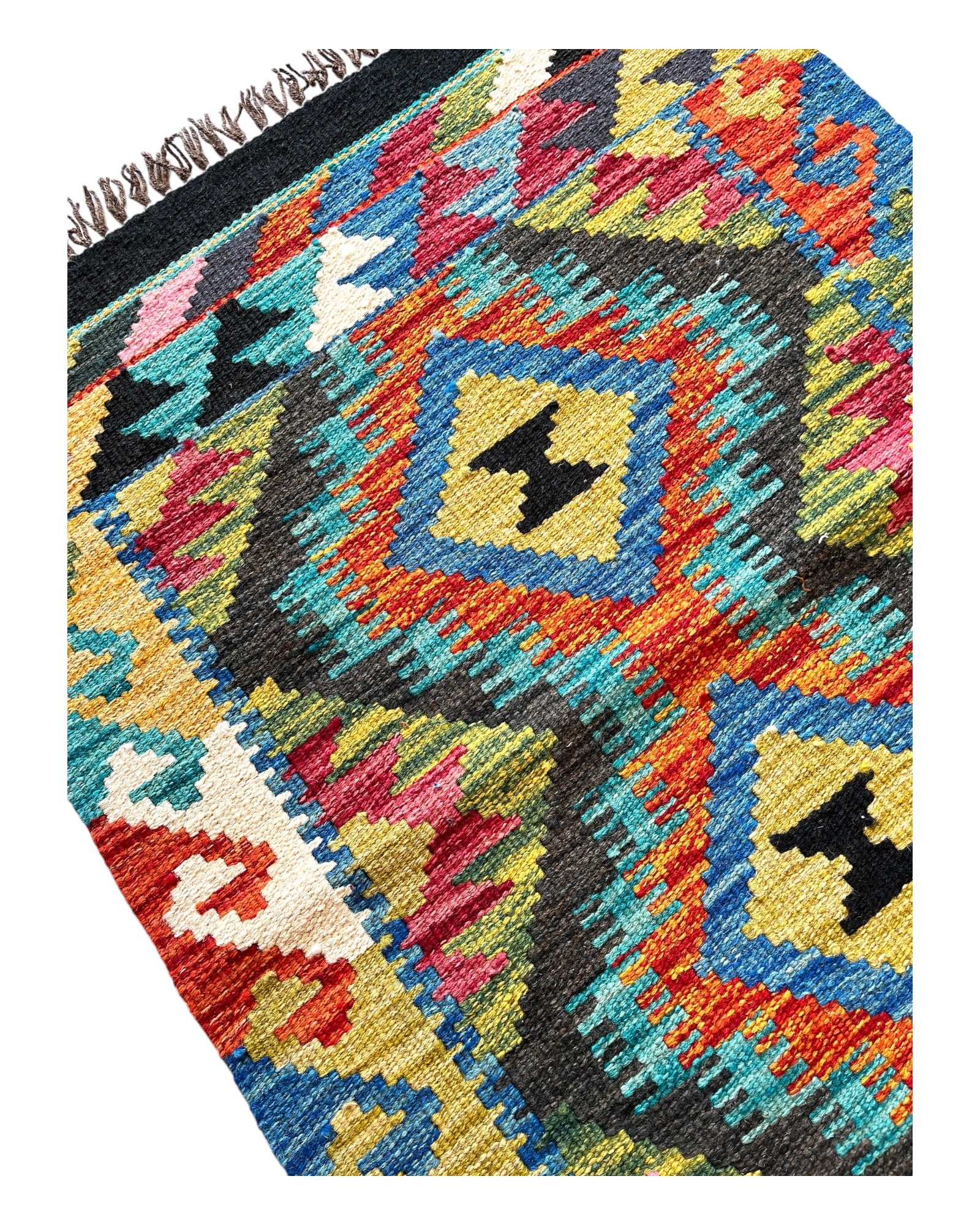 92cm x 67cm Orange, Green & Grey Maymana Kilim