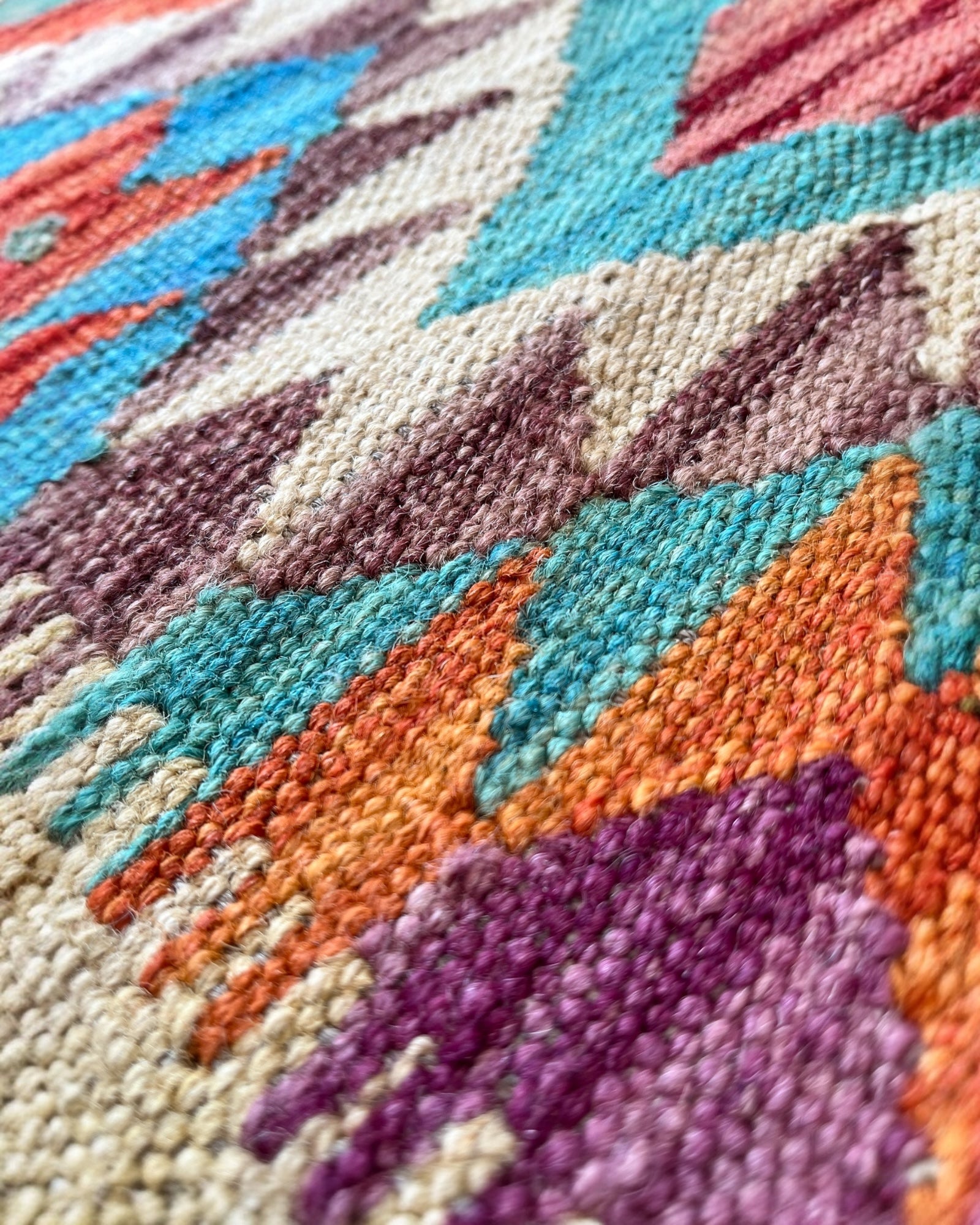 93cm x 59cm Cream, Turquoise & Orange Maymana Kilim