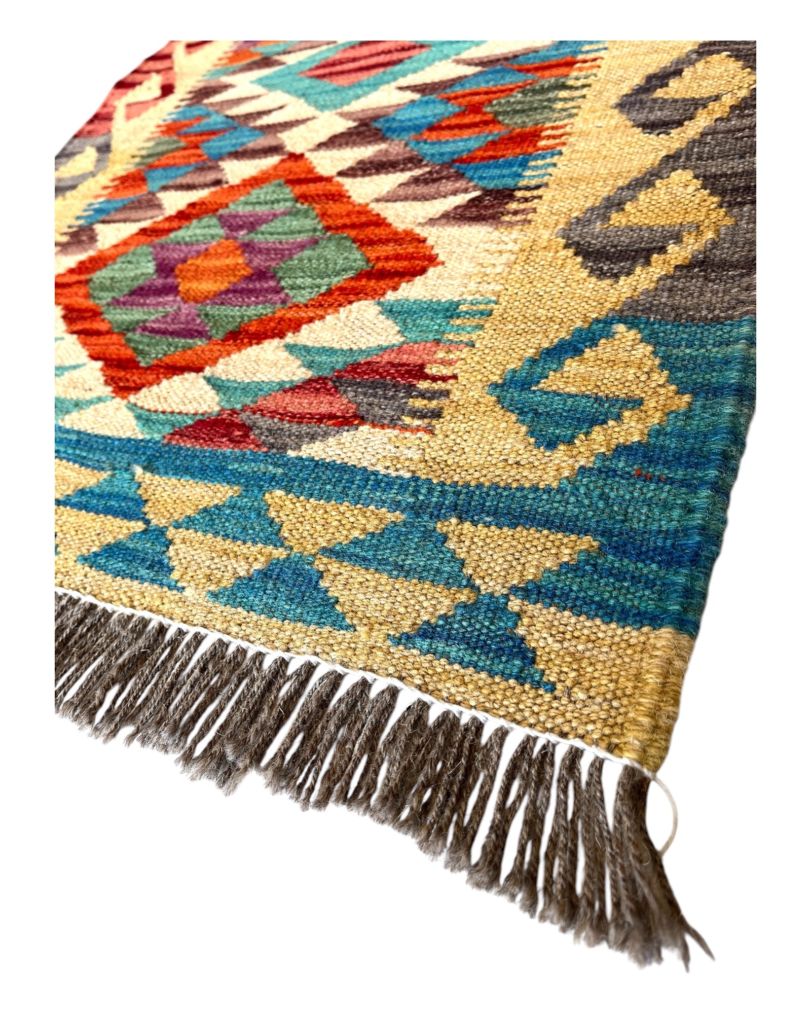 93cm x 59cm Cream, Turquoise & Orange Maymana Kilim