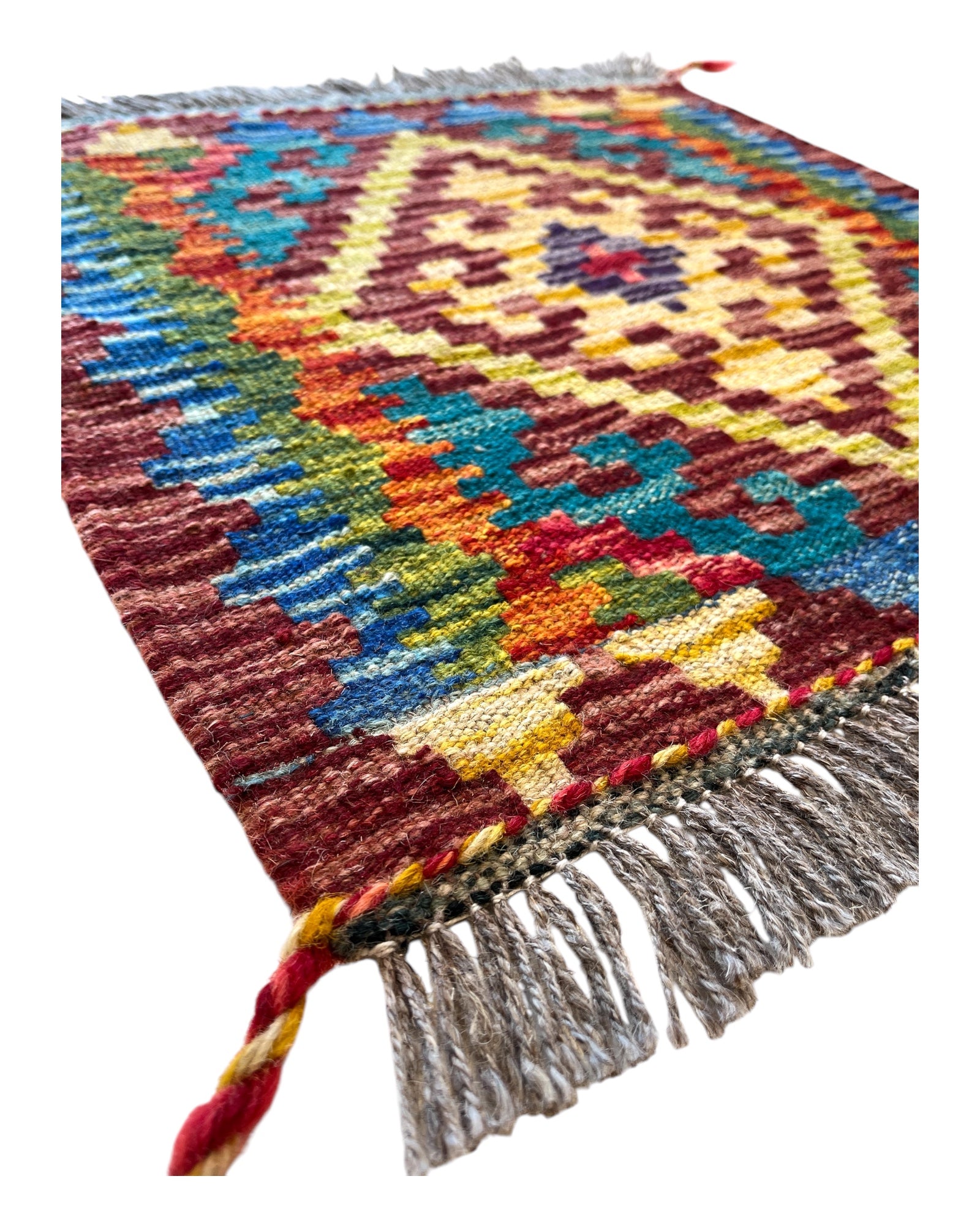 50cm x 50cm Yellow & Teal Table Top Maymana Kilim