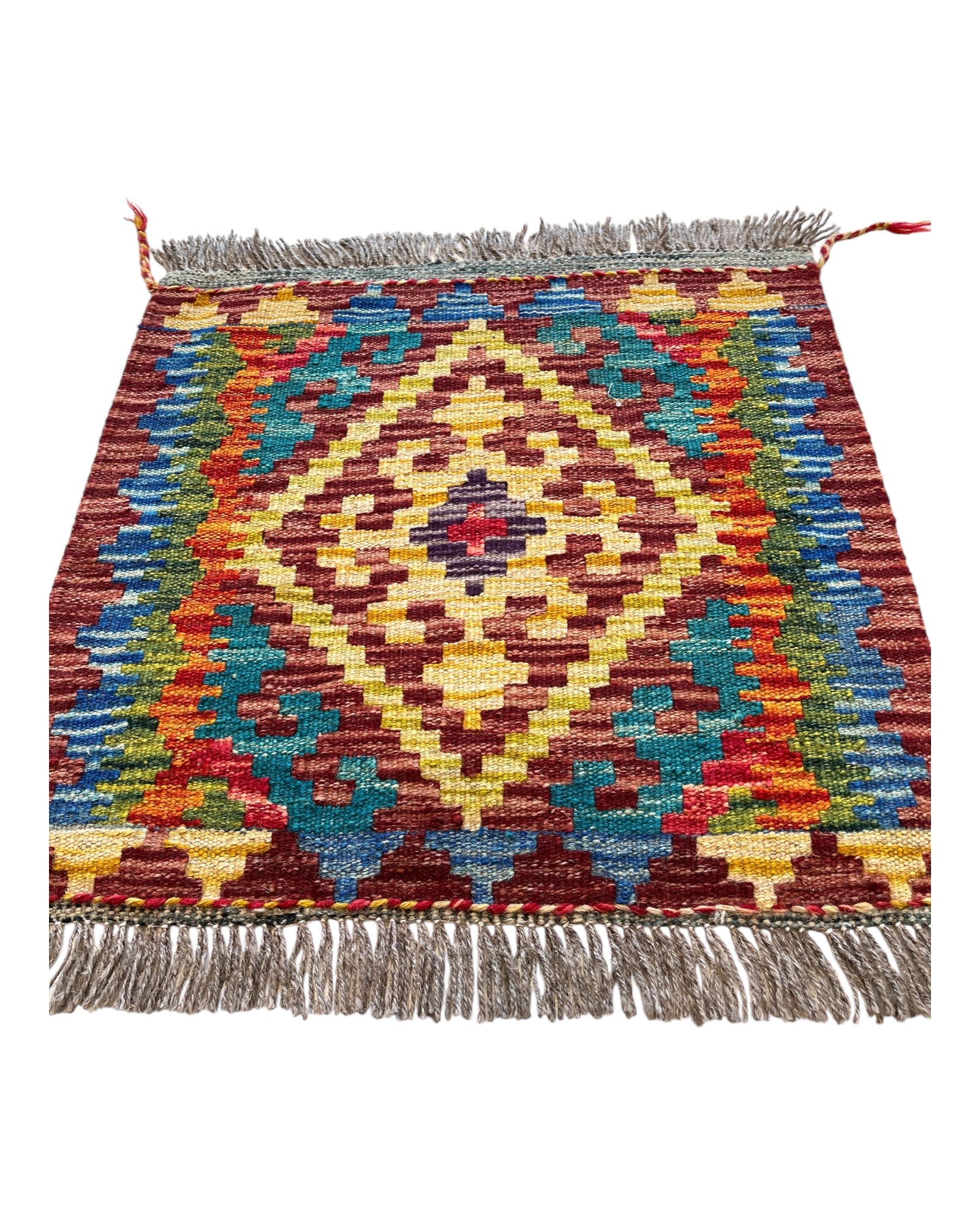 50cm x 50cm Yellow & Teal Table Top Maymana Kilim