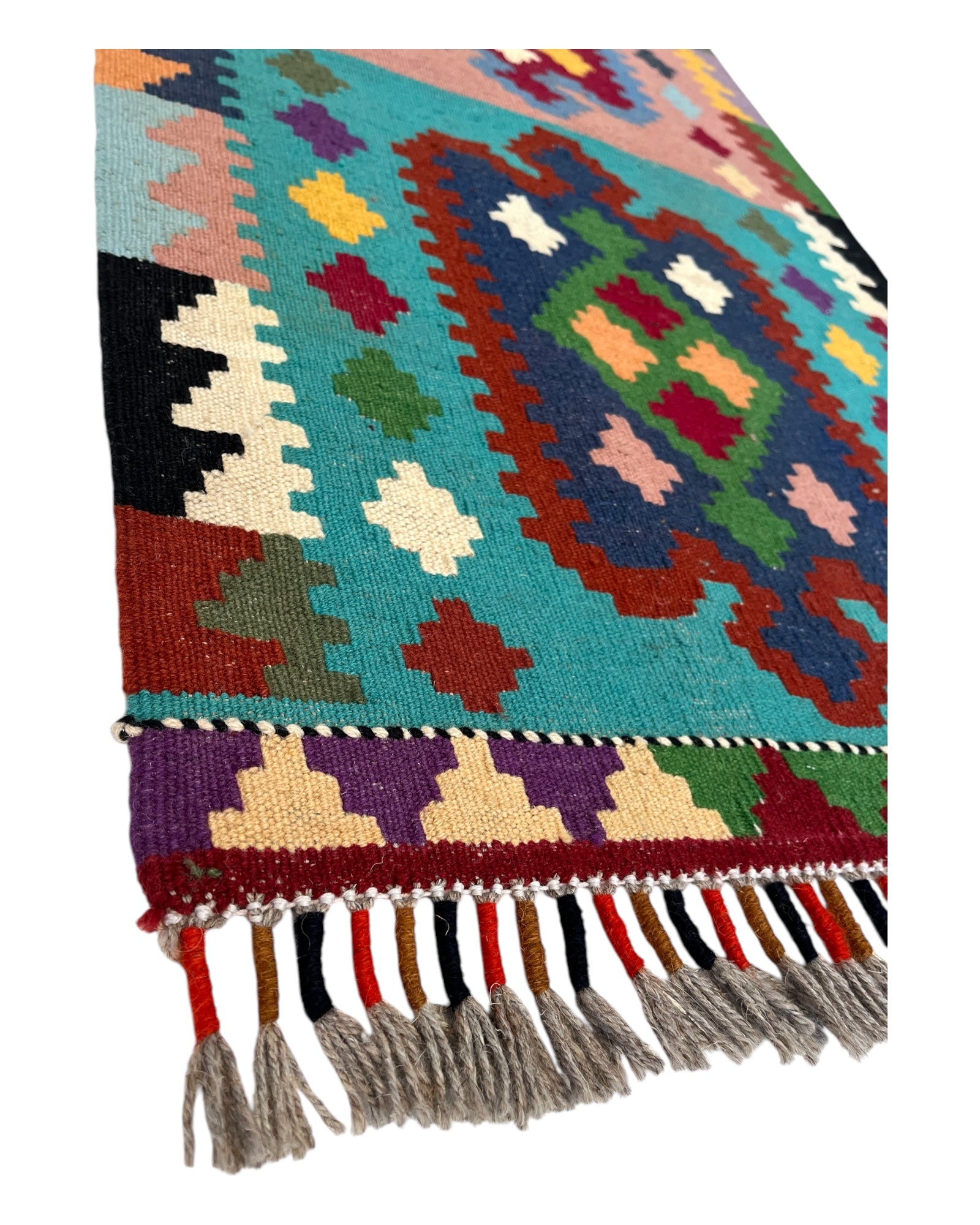 97cm x 54cm Pink & Turquoise Maymana Kilim