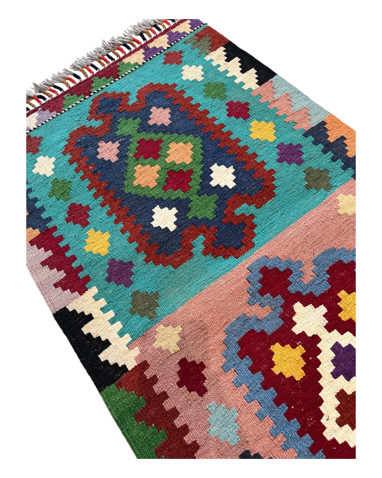 97cm x 54cm Pink & Turquoise Maymana Kilim