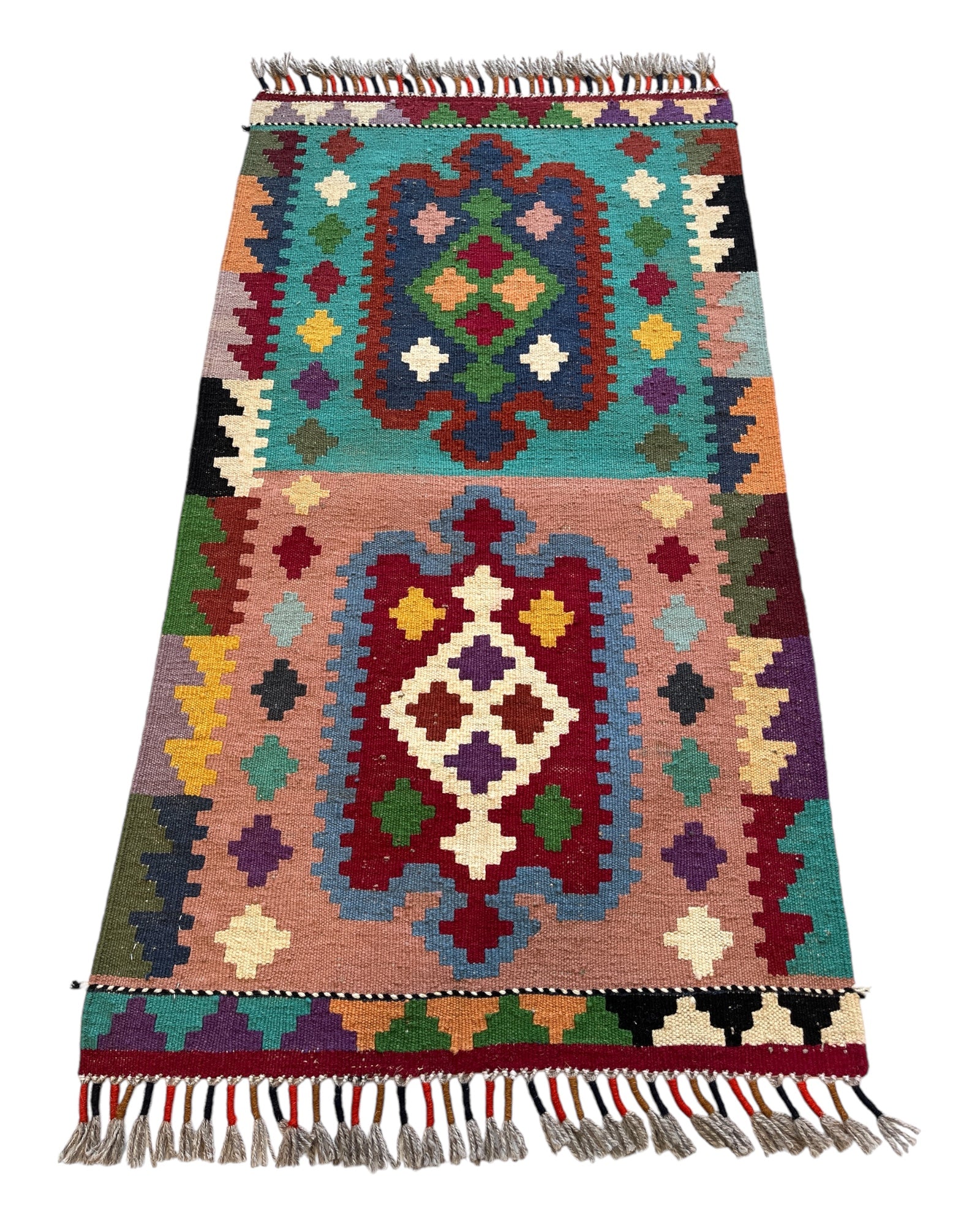 97cm x 54cm Pink & Turquoise Maymana Kilim