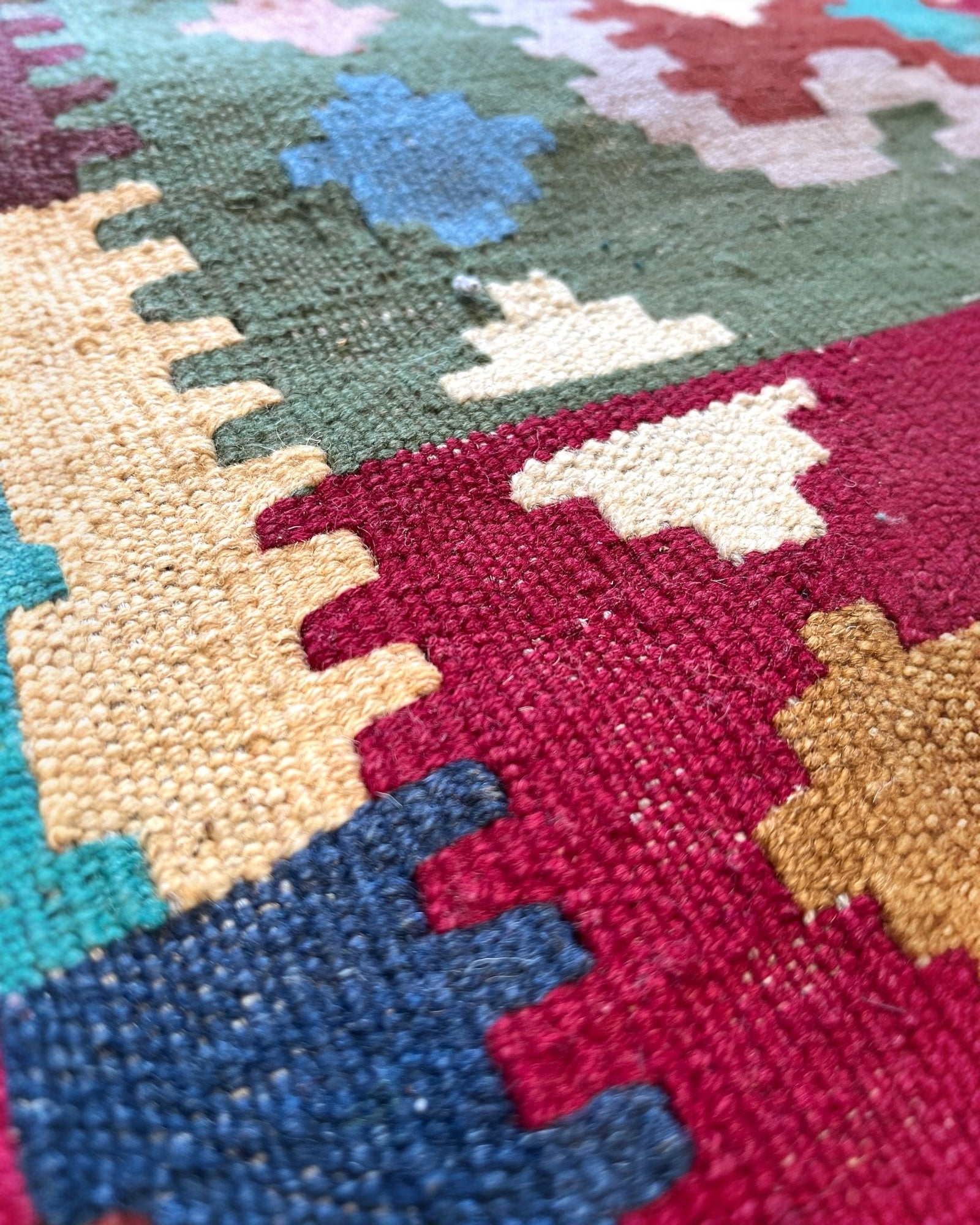 94cm x 58cm Red & Green Maymana Kilim Doormat