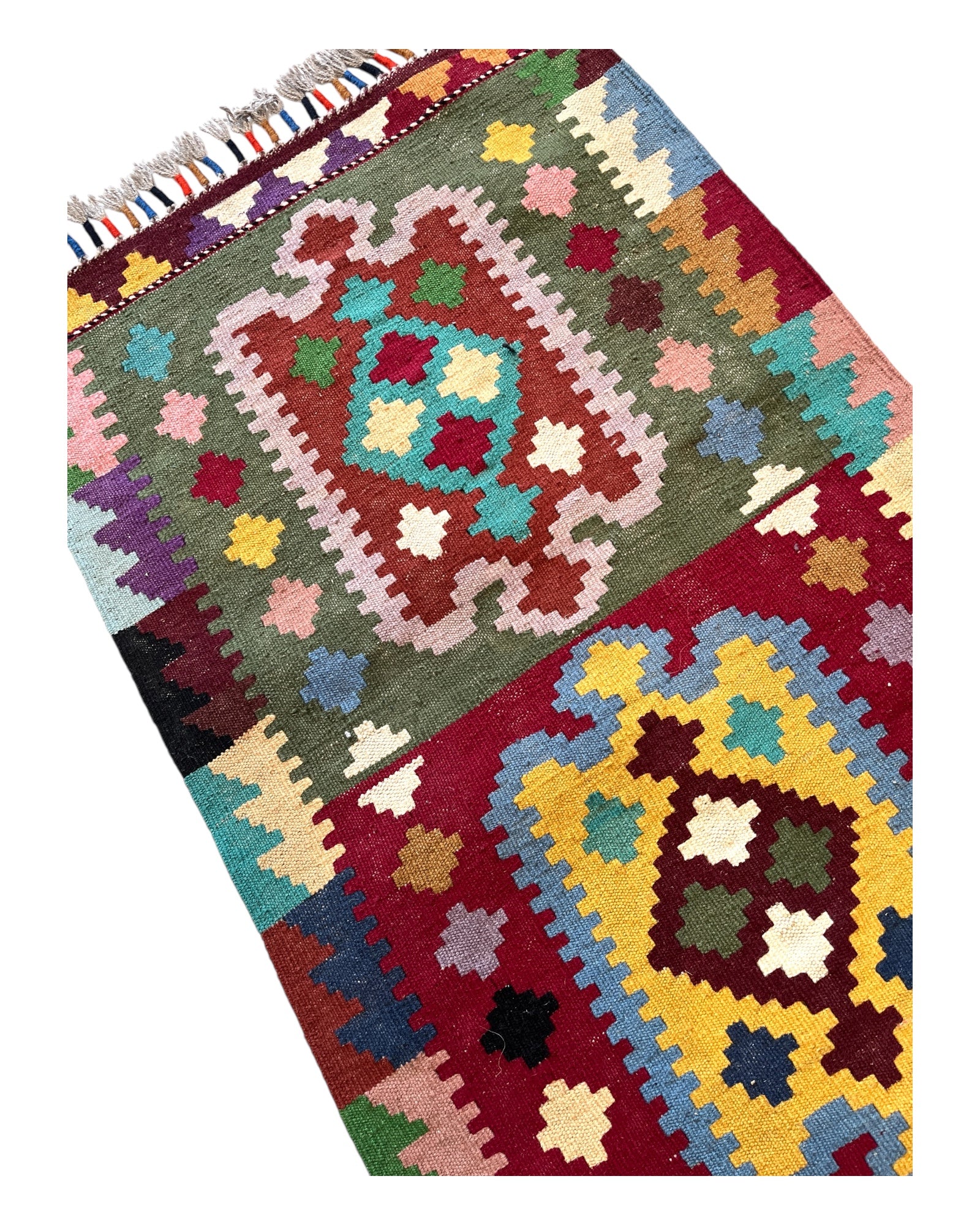 94cm x 58cm Red & Green Maymana Kilim Doormat