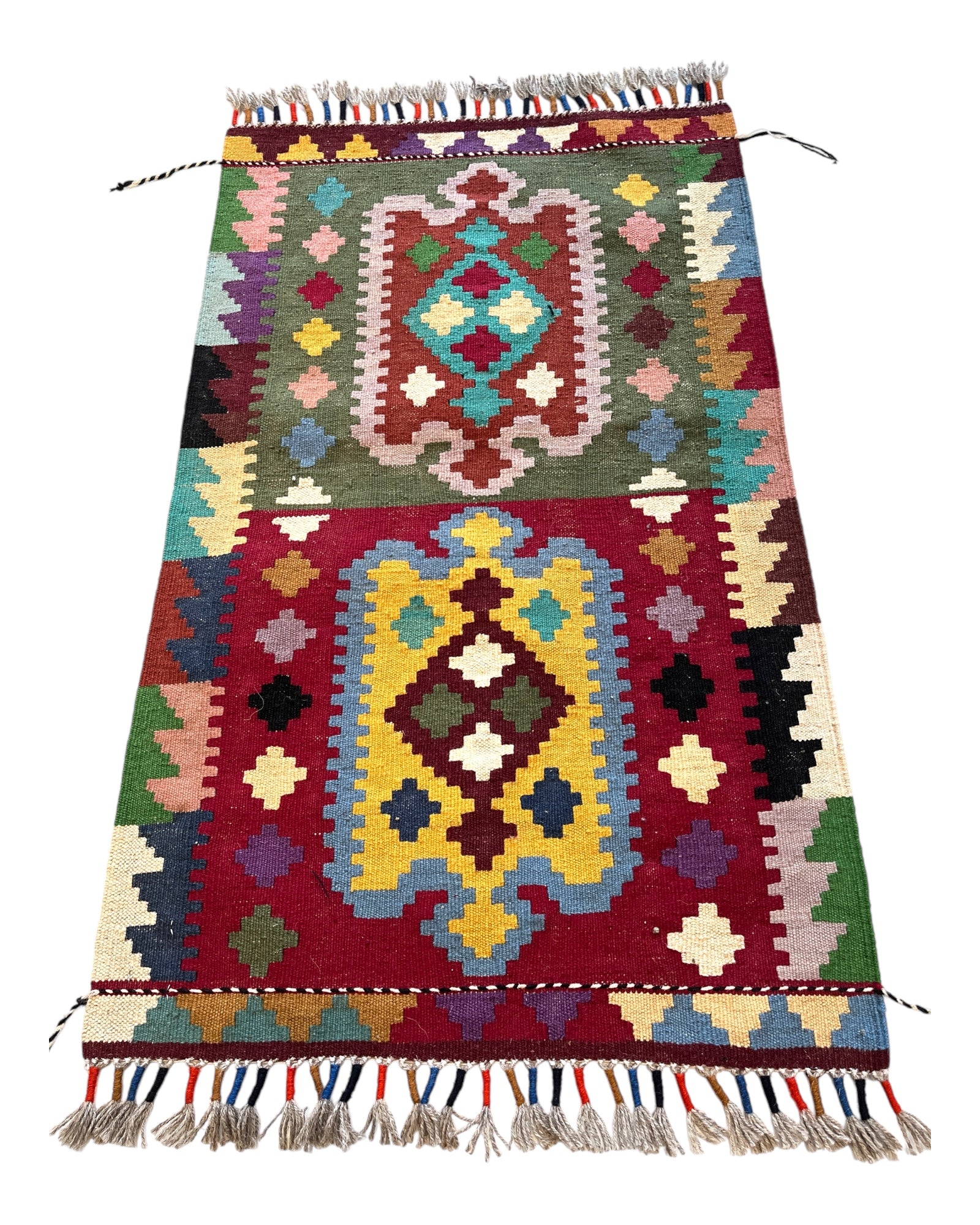 94cm x 58cm Red & Green Maymana Kilim Doormat