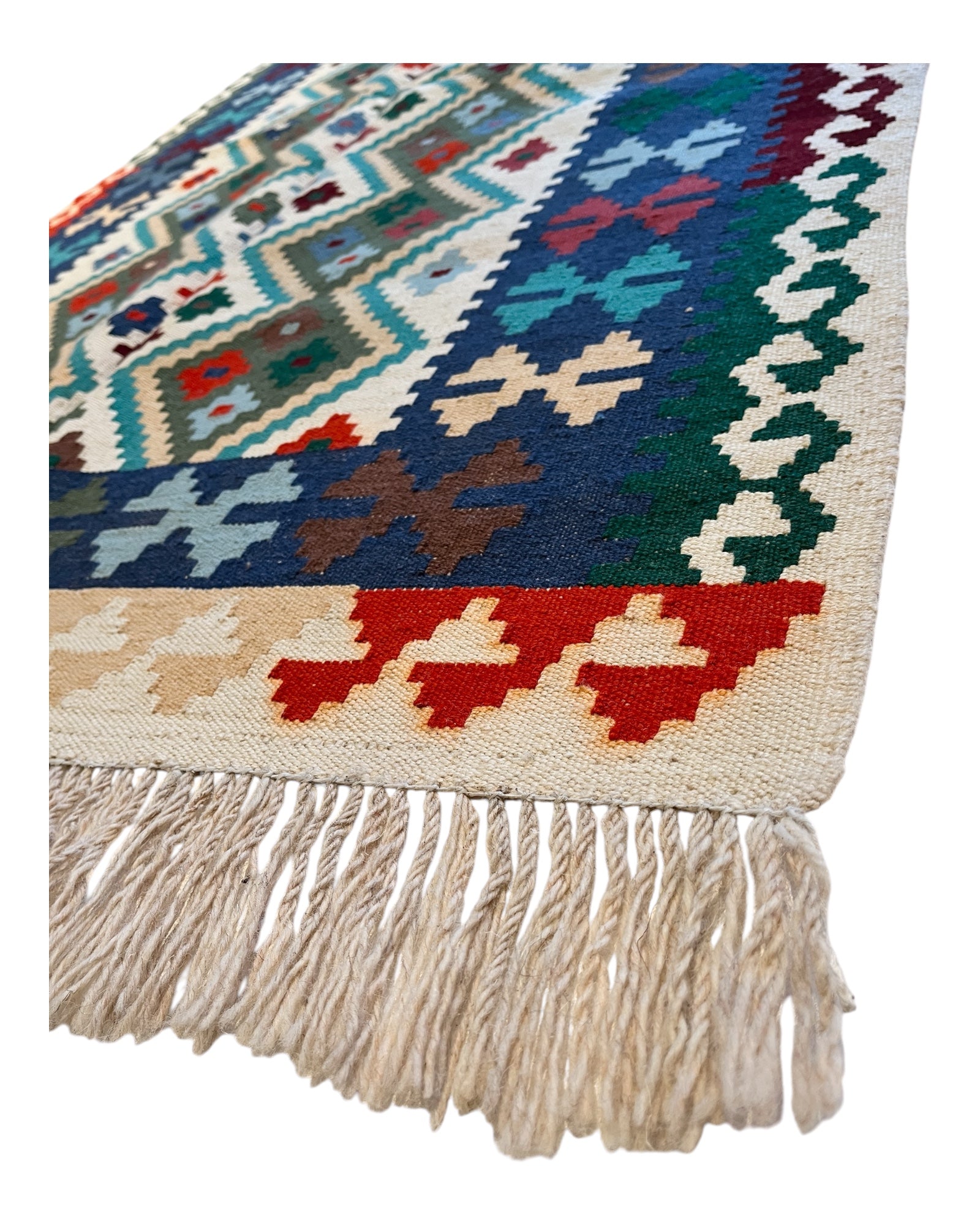 157cm x 100cm Cream, Blue & Khaki Maymana Kilim