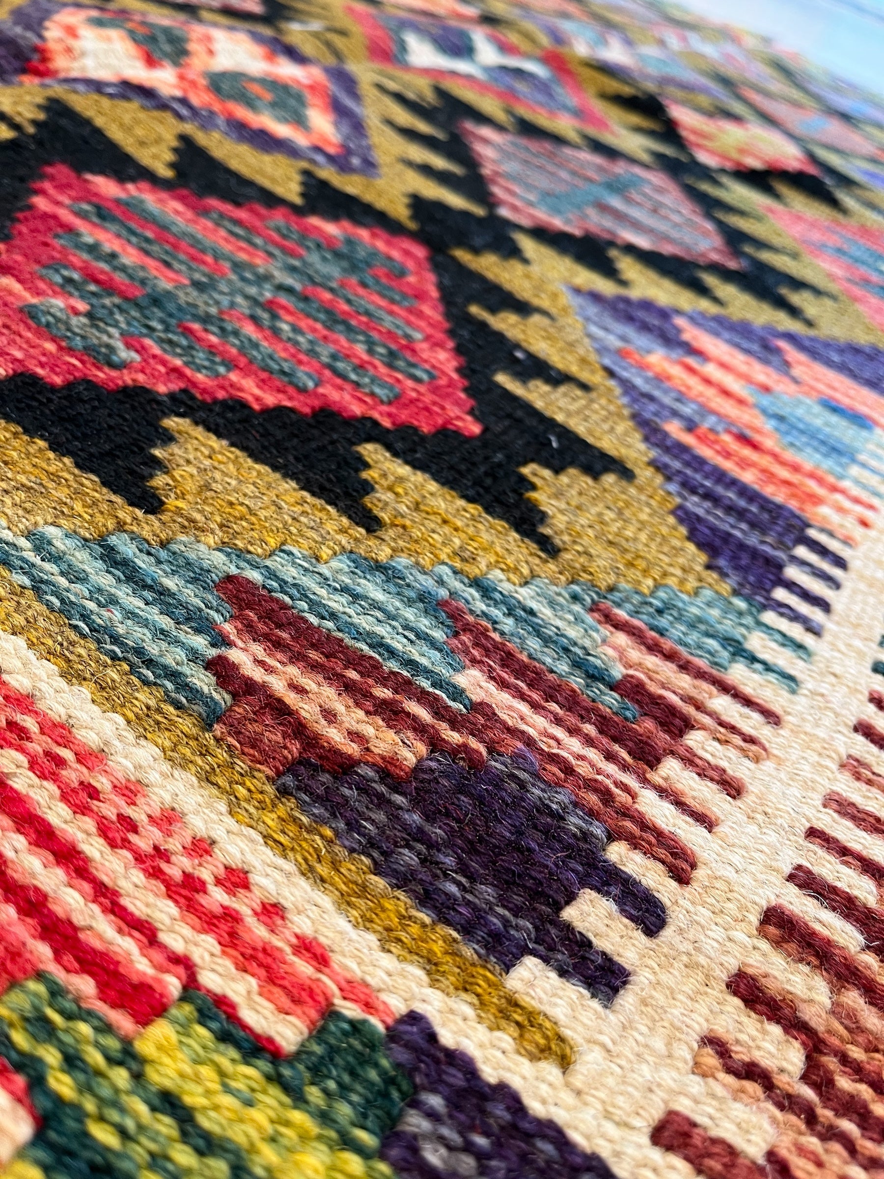 150cm x 100cm Green, Black & Pink Maymana Kilim