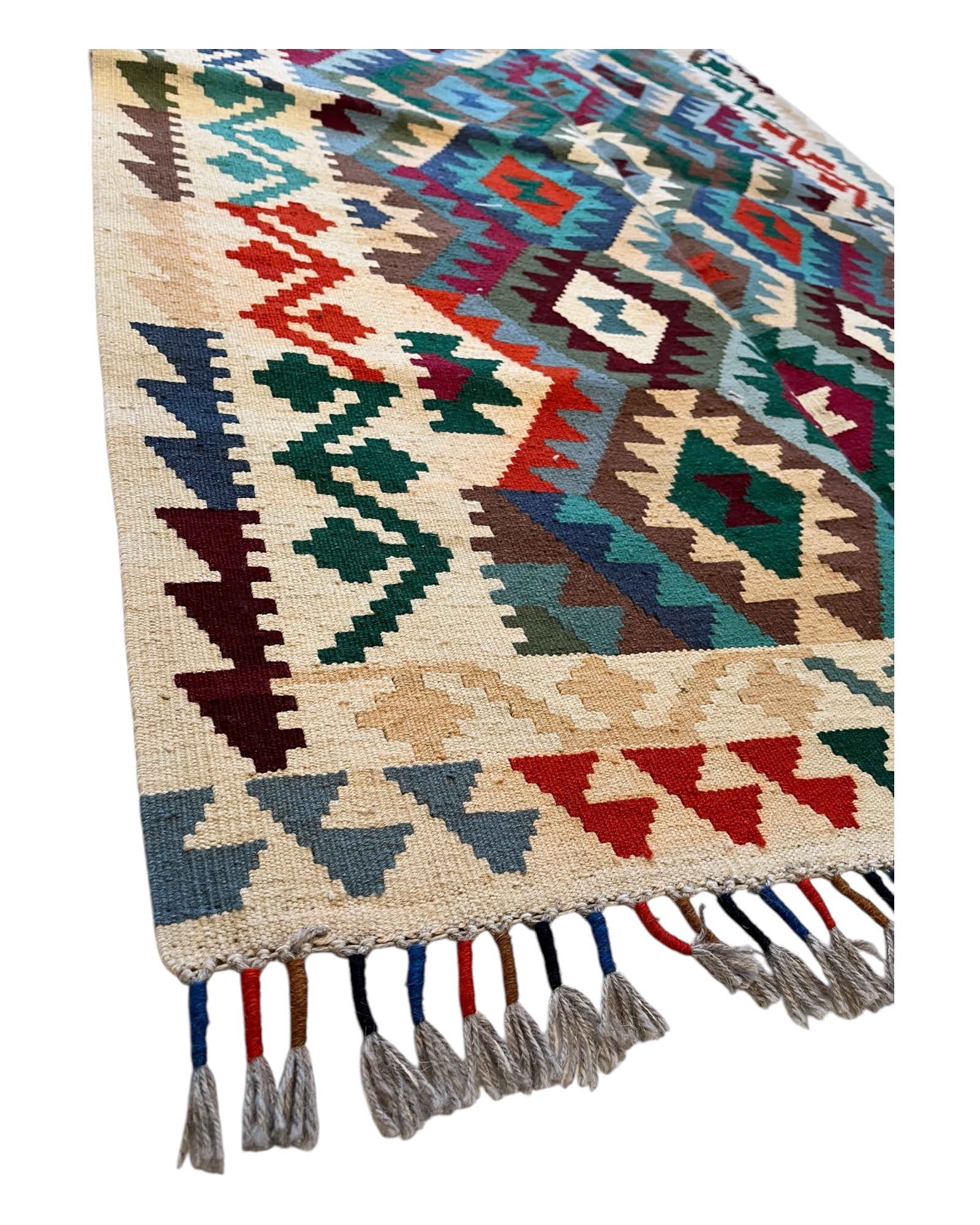150cm x 100cm Cream, Burgundy & Blue Maymana Kilim