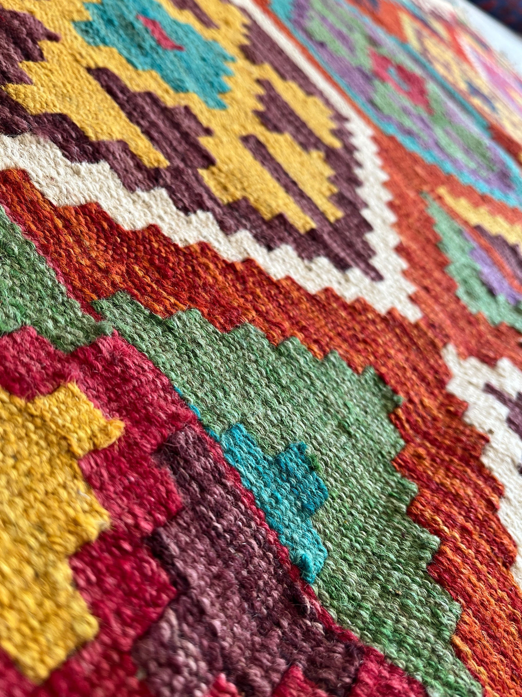 150cm x 100cm Orange, Cream & Turquoise Maymana Kilim