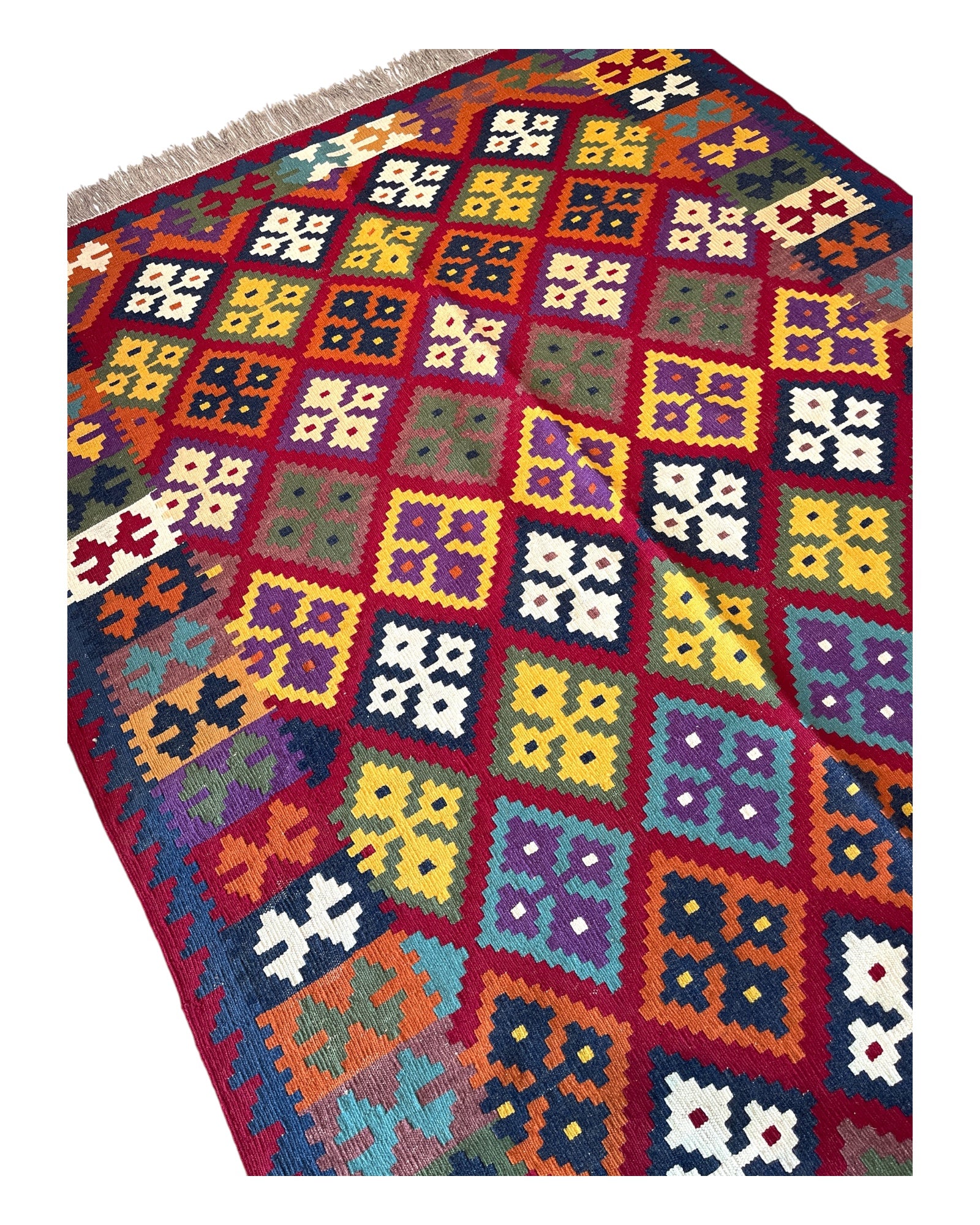 197cm x 150cm Red & Gold Maymana Kilim