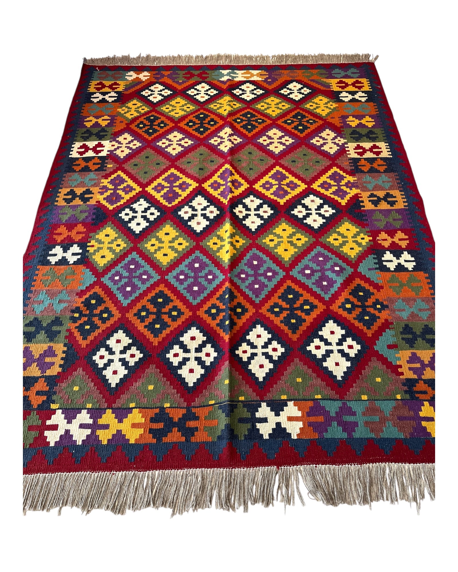 197cm x 150cm Red & Gold Maymana Kilim