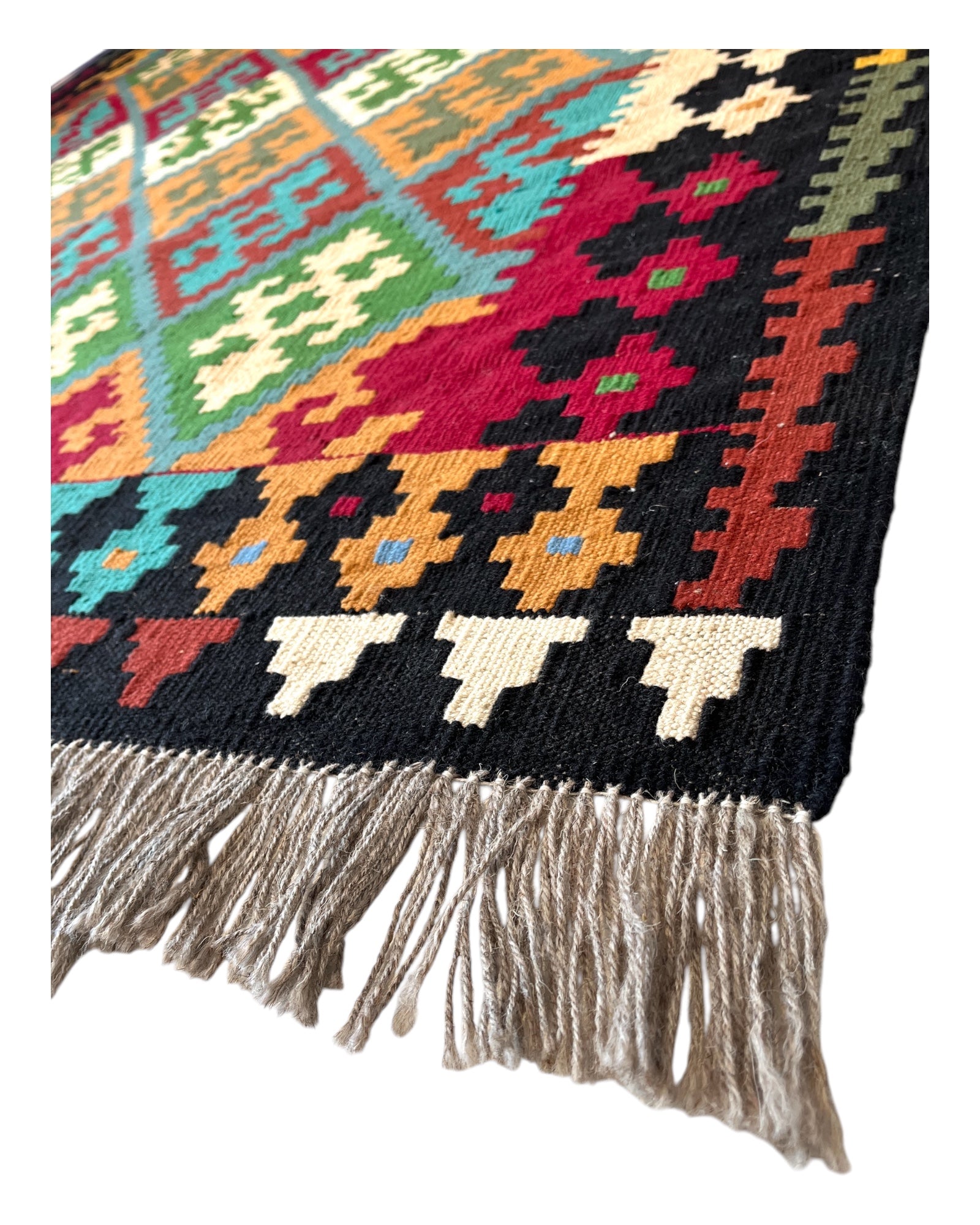 203cm x 150cm Black & Multi-coloured Maymana Kilim