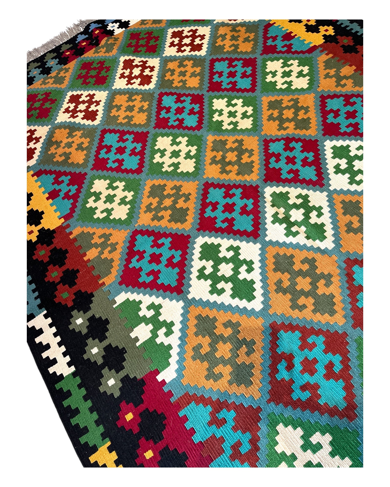 203cm x 150cm Black & Multi-coloured Maymana Kilim