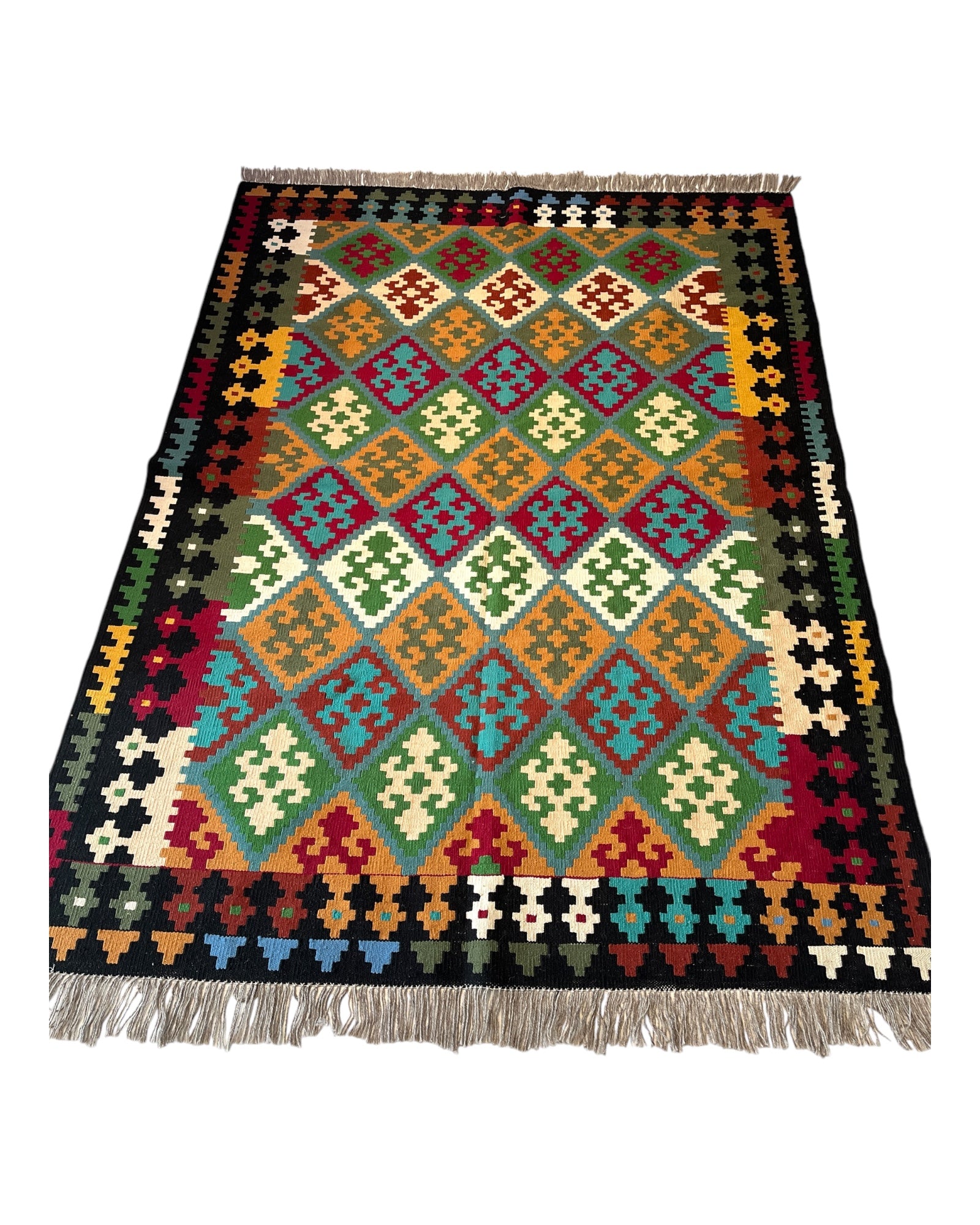 203cm x 150cm Black & Multi-coloured Maymana Kilim