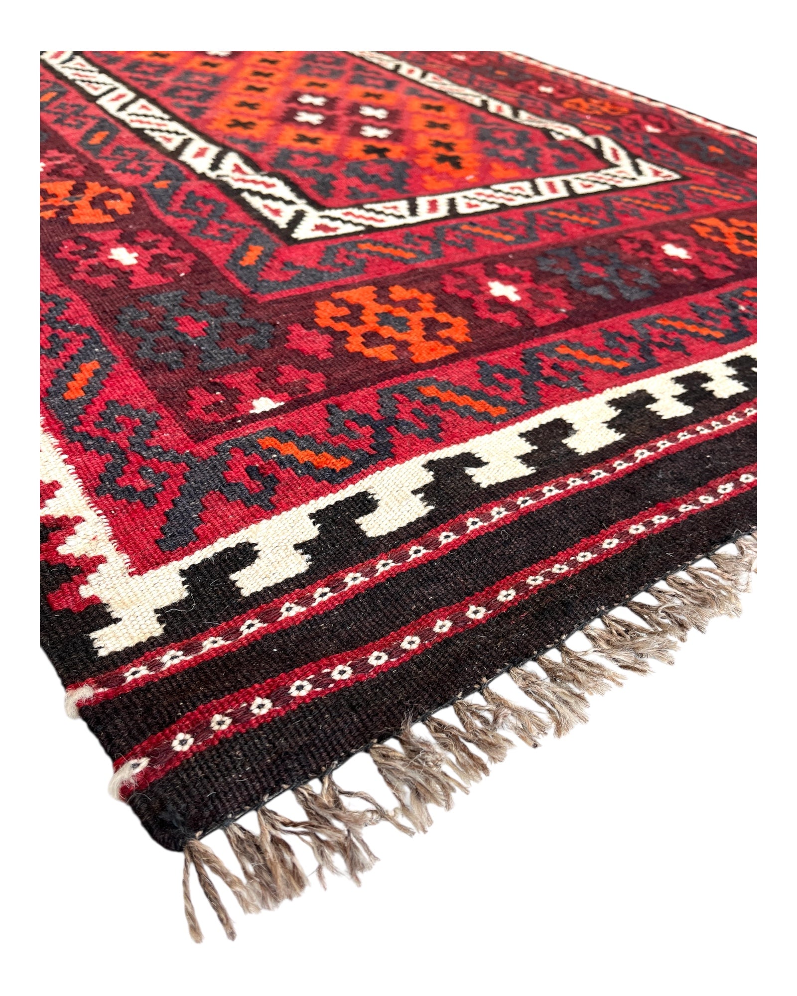 202cm x 102cm Burgundy & Orange Maymana Kilim Runner