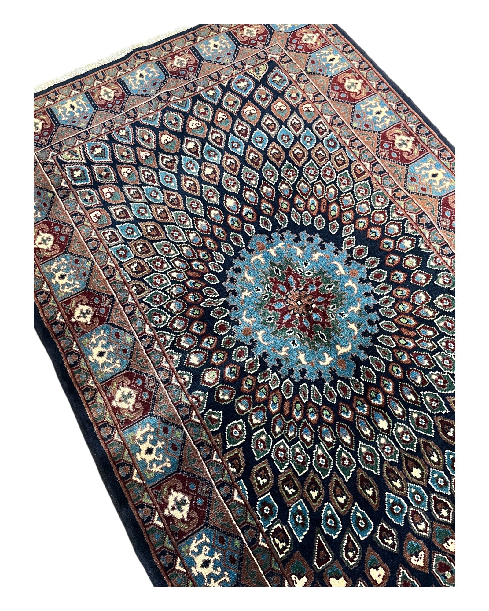 155cm x 98cm Blue & Copper Peacock Rug