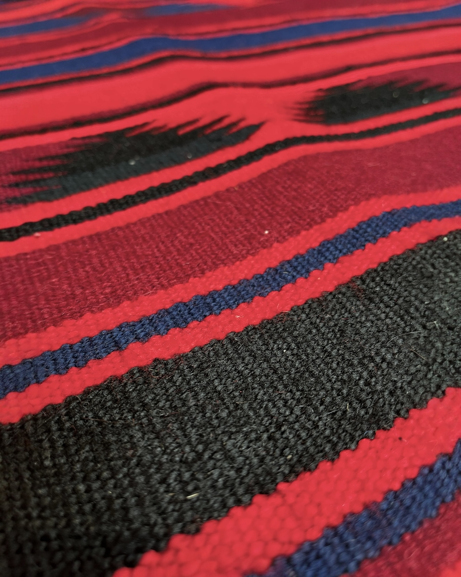 215cm x 90cm Red, Blue & Black Plain Kilim Runner